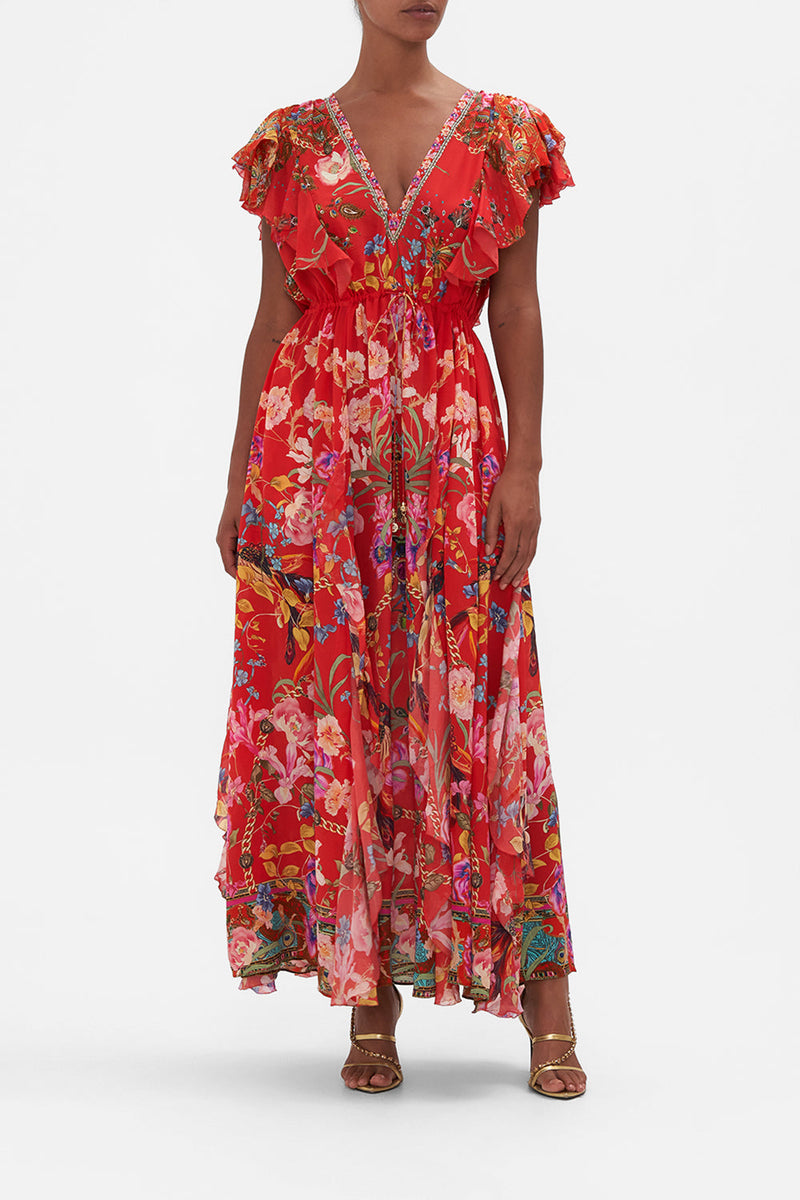 Camilladress One Shoulder Slit Ruched Ruffle Mesh Maxi Dress main image 1