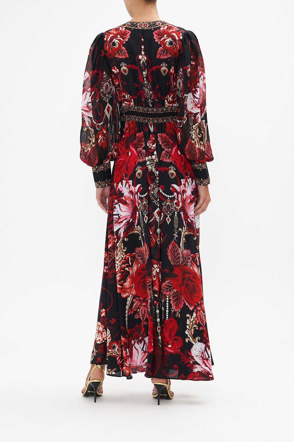 SHAPED WAISTBAND DRESS WITH GATHERED SLEEVES SISTERHOOD OF THE ROSE