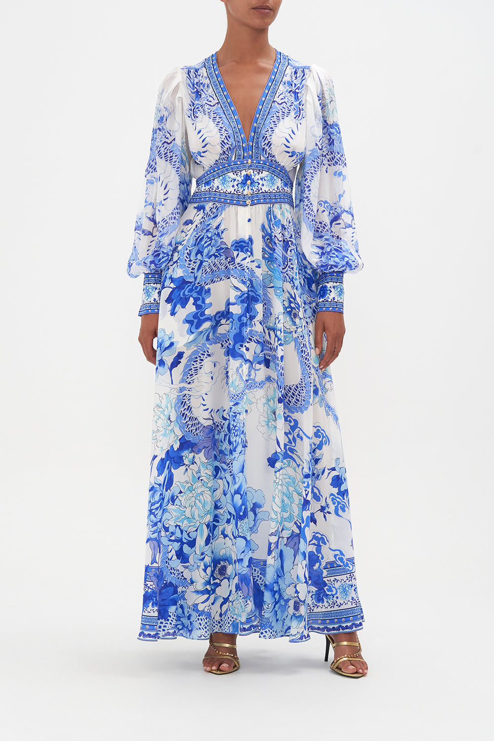 BUTTON DRESS WITH SHAPED WAISTBAND AND GATHERED SLEEVES HEART OF A DRAGON