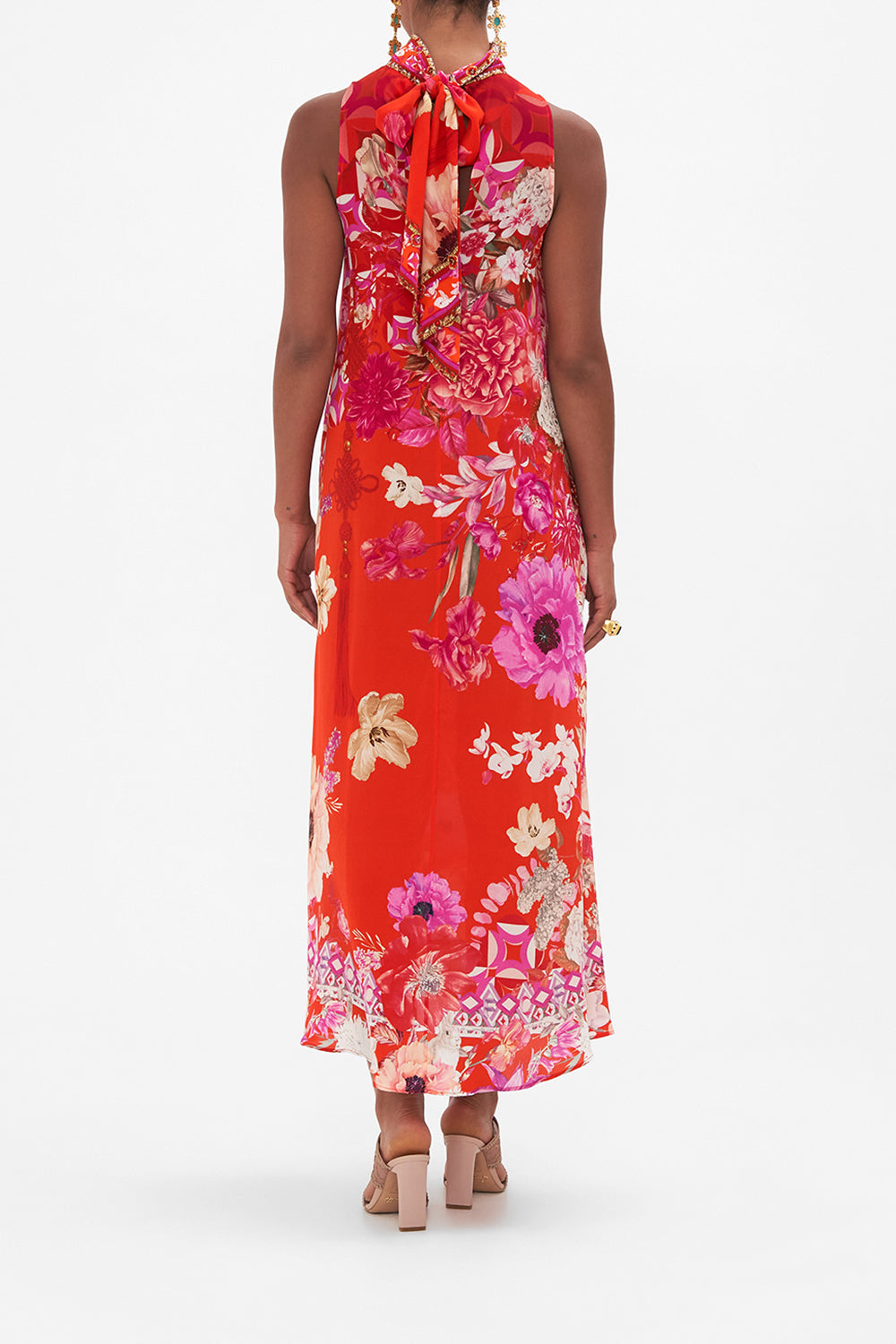 HIGH NECK DRESS WITH BACK NECK TIE SECRET GARDEN