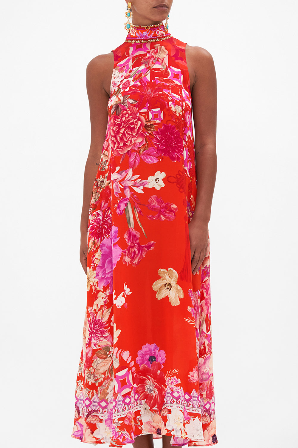 HIGH NECK DRESS WITH BACK NECK TIE SECRET GARDEN