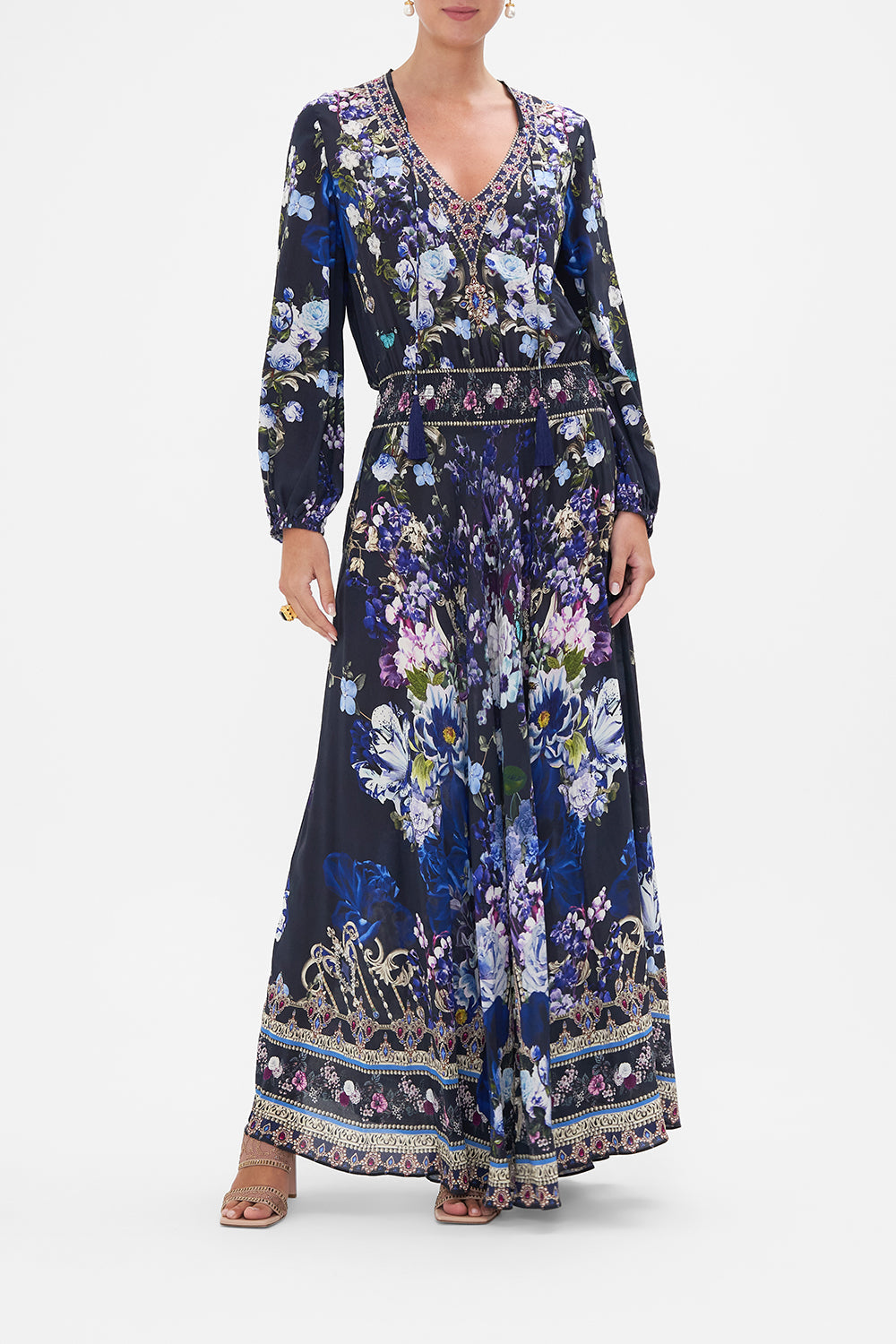 Shirred Relaxed Fit Dress Obsidian Bloom print by CAMILLA