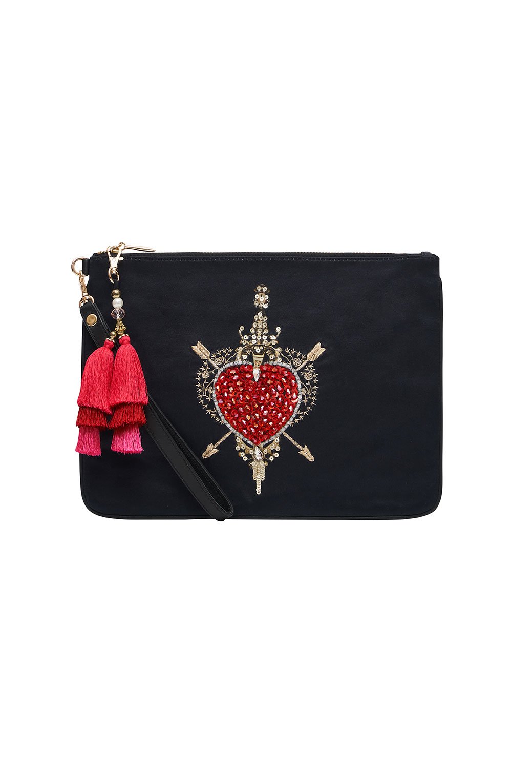 ZIP TOP CLUTCH WITH WRISTLET MIRROR MIRROR