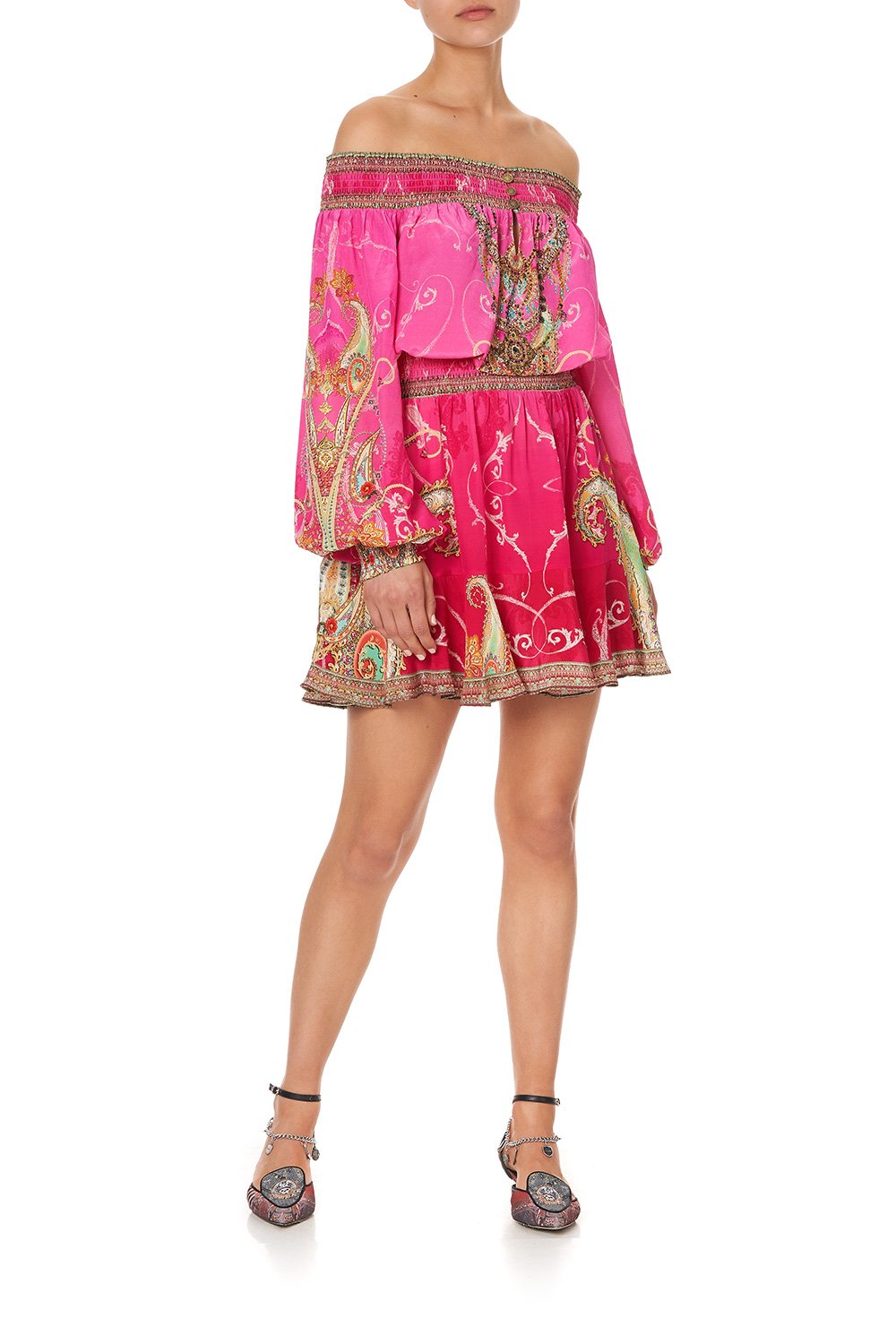 OFF SHOULDER SHORT DRESS RAINBOW RHYTHM