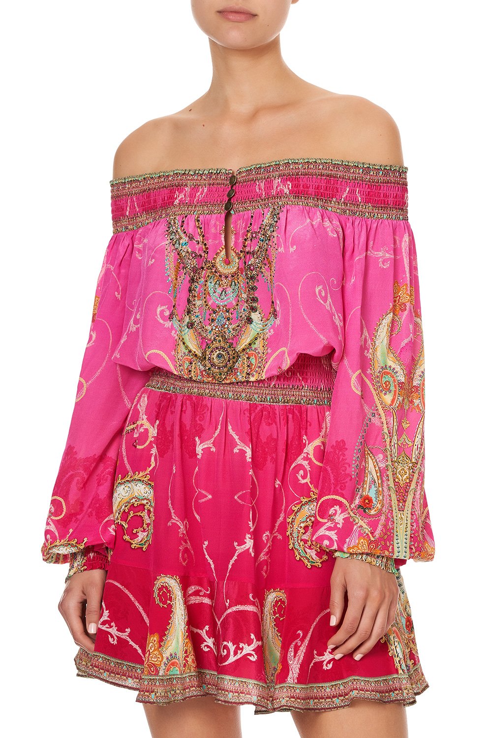 OFF SHOULDER SHORT DRESS RAINBOW RHYTHM