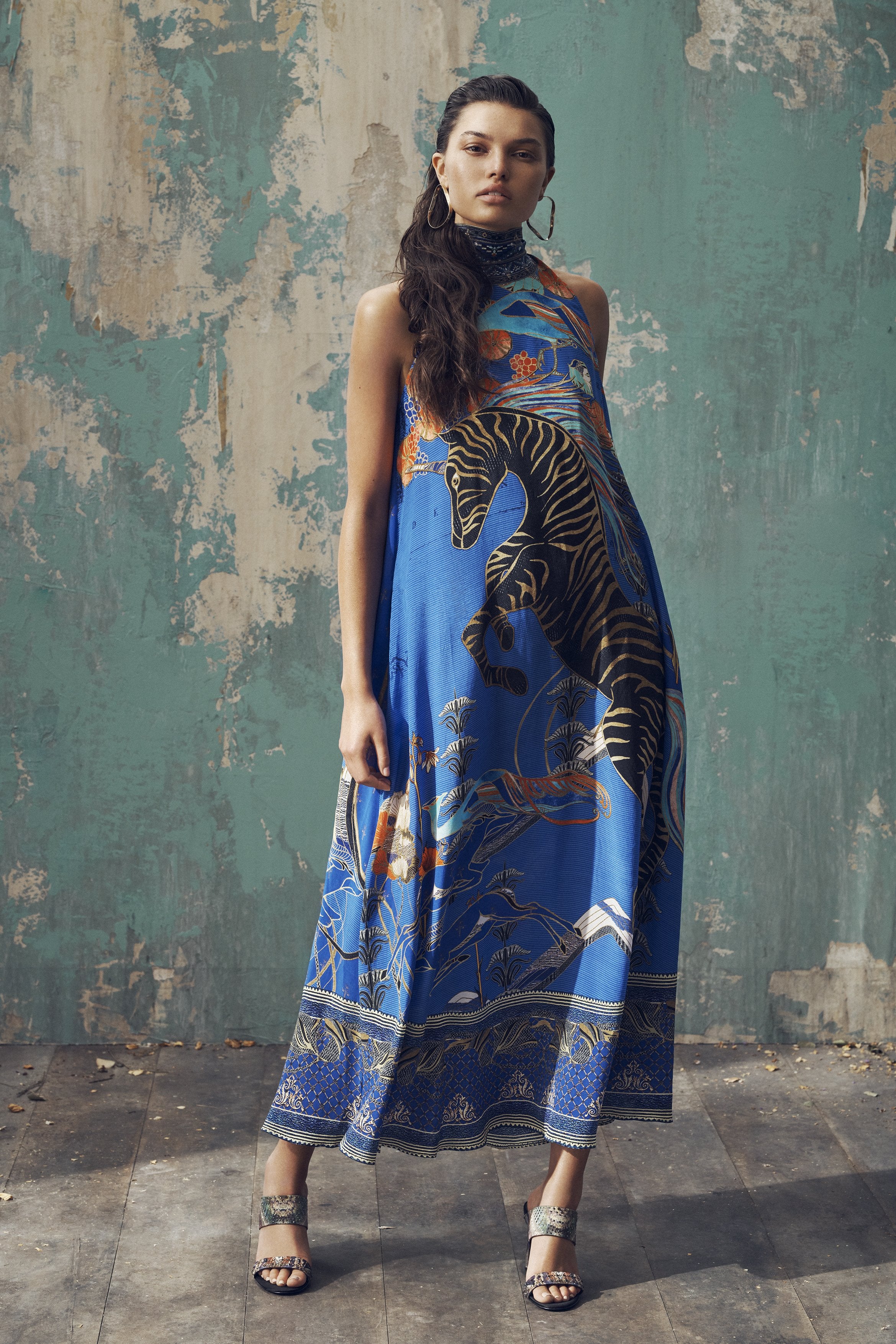 HIGH NECK DRESS WITH BACK NECK TIE TREE OF LIFE