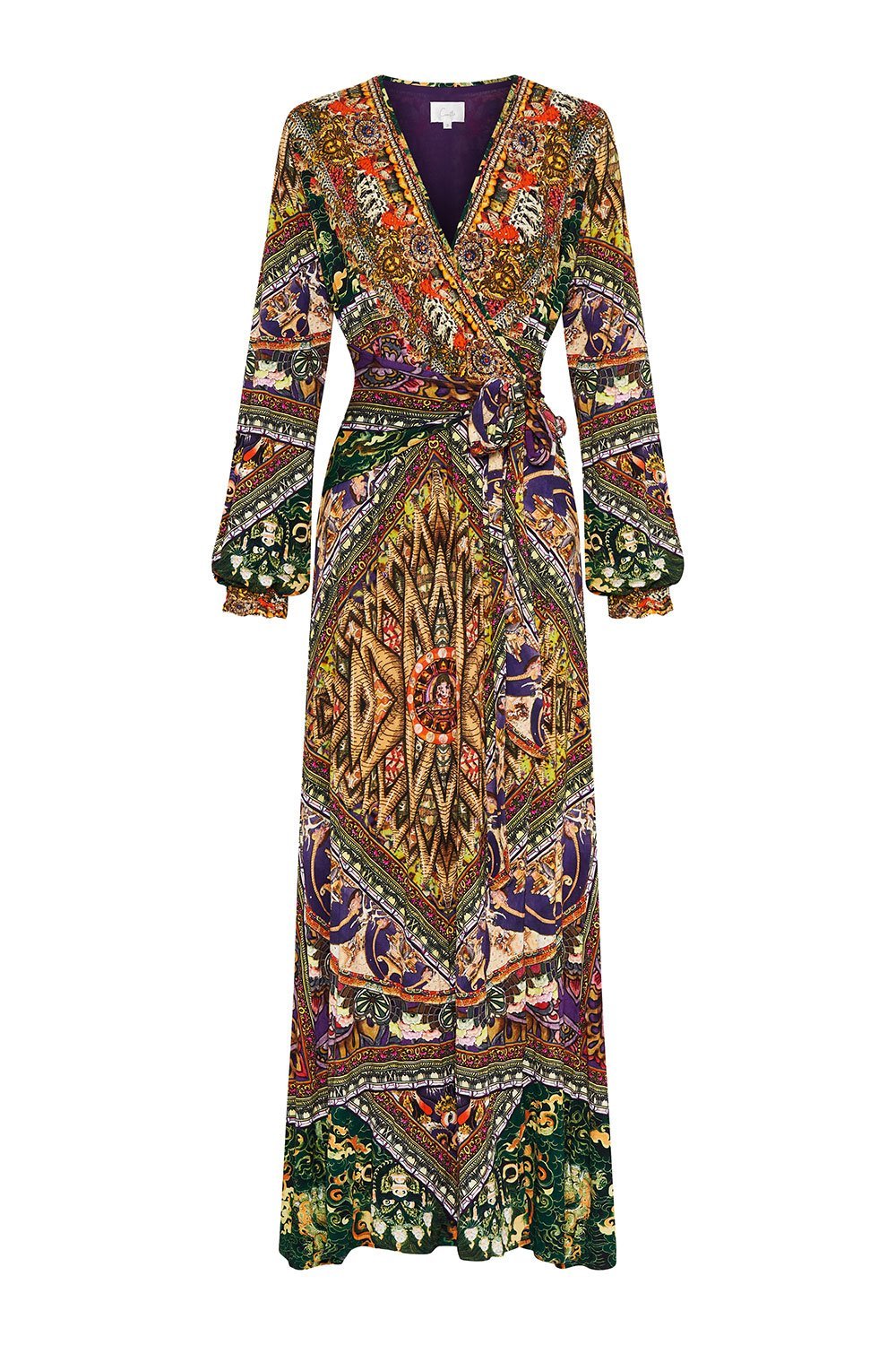 V NECK WRAP LONG DRESS MANDALA