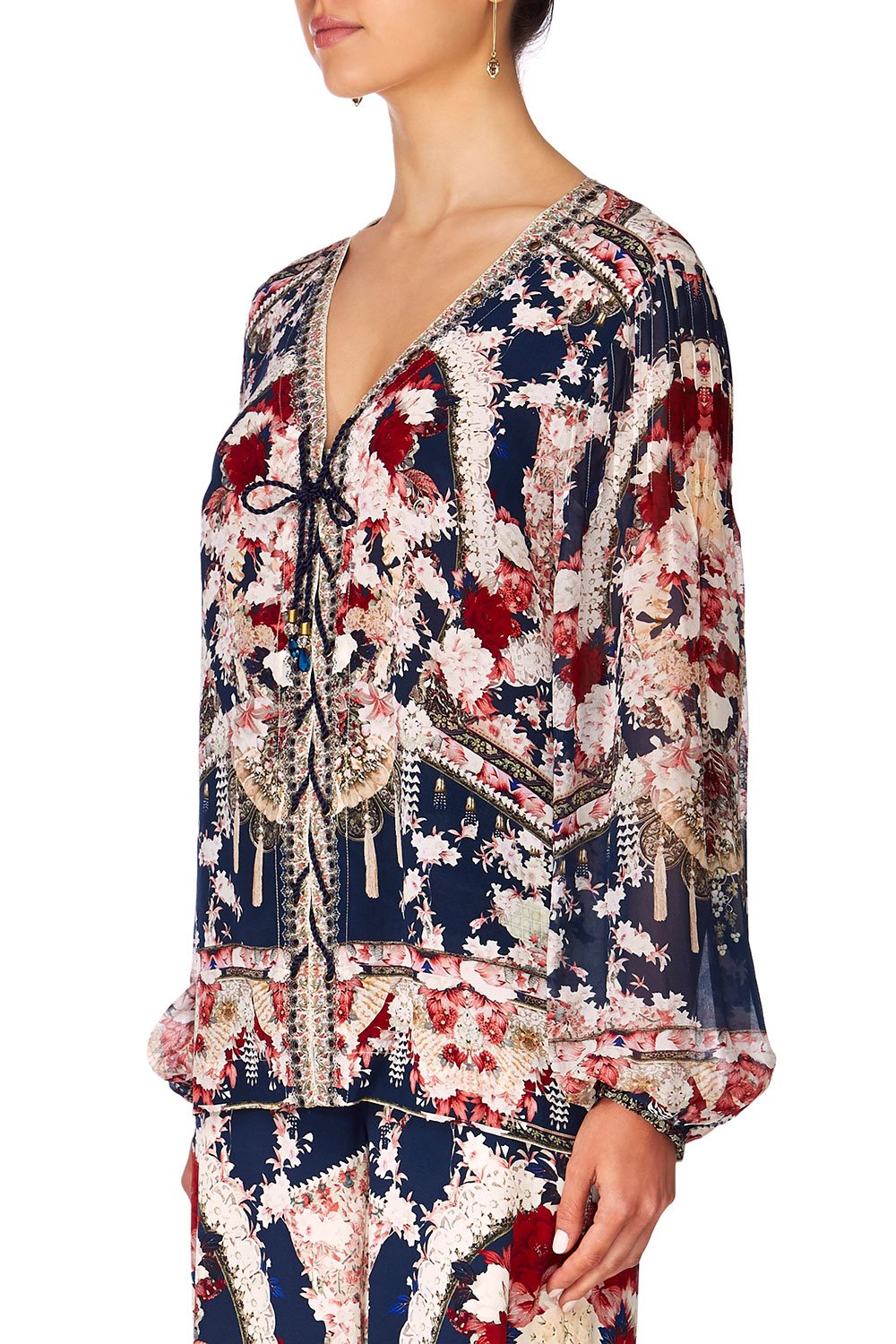 CAMILLA TWIN SHADOW PEASANT BLOUSE WFRONT LACING