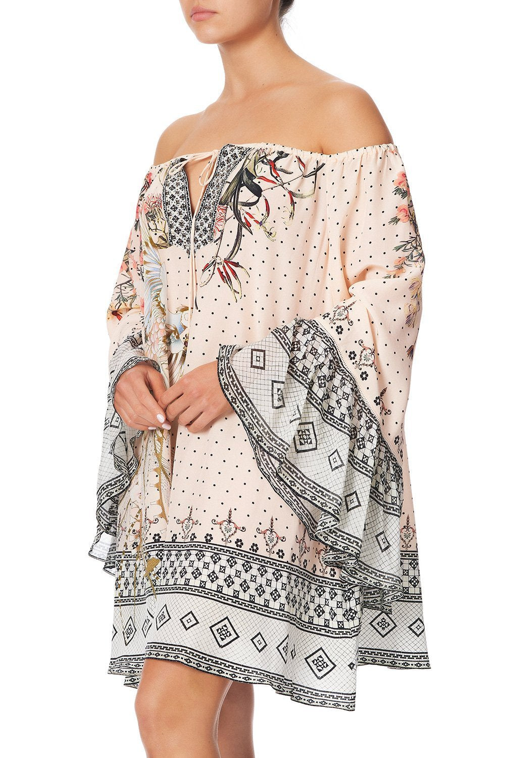 A-LINE DRESS WITH RUFFLE SLEEVE KINDRED SKIES