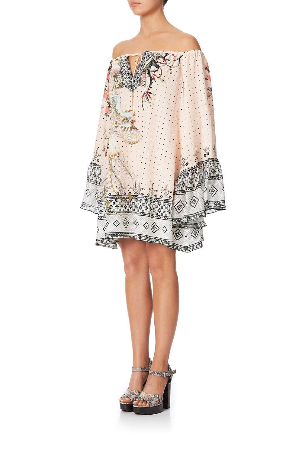 A-LINE DRESS WITH RUFFLE SLEEVE KINDRED SKIES