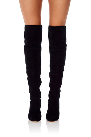 LACED THIGH HIGH BOOT BLACK CONTEMPORARY