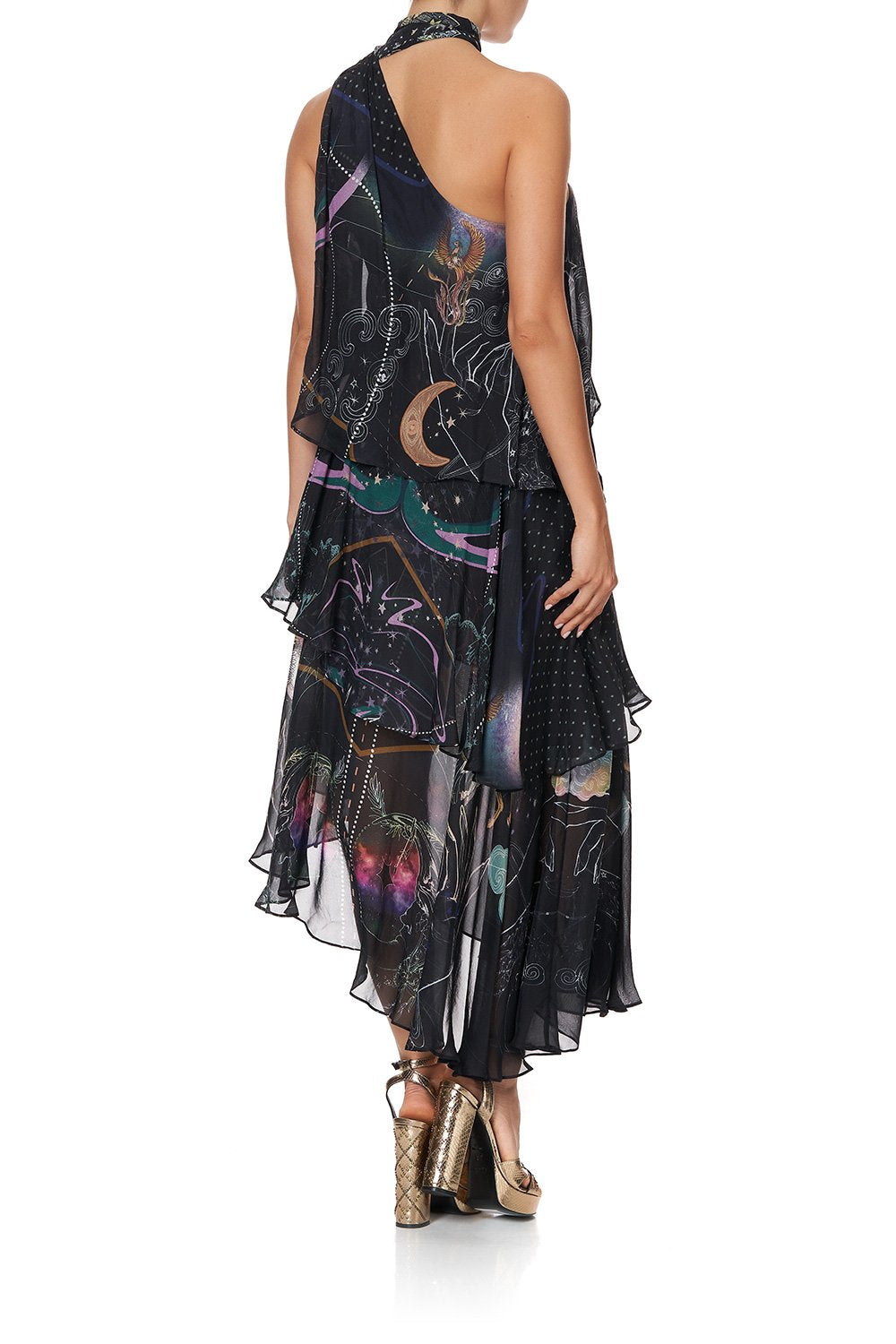 ASYMMETRICAL NECK TIE DRESS MIDNIGHT MOON HOUSE