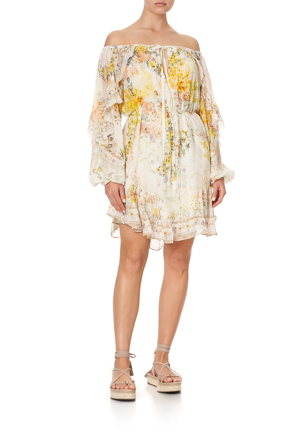 BLOUSON FRILL SLEEVE DRESS IN THE HILLS OF TUSCANY