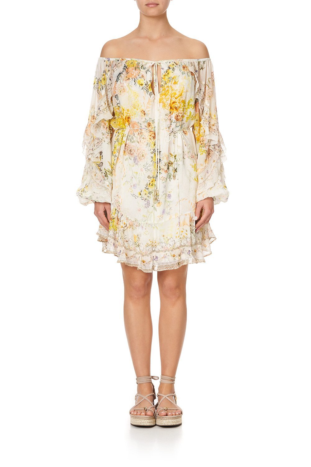 BLOUSON FRILL SLEEVE DRESS IN THE HILLS OF TUSCANY