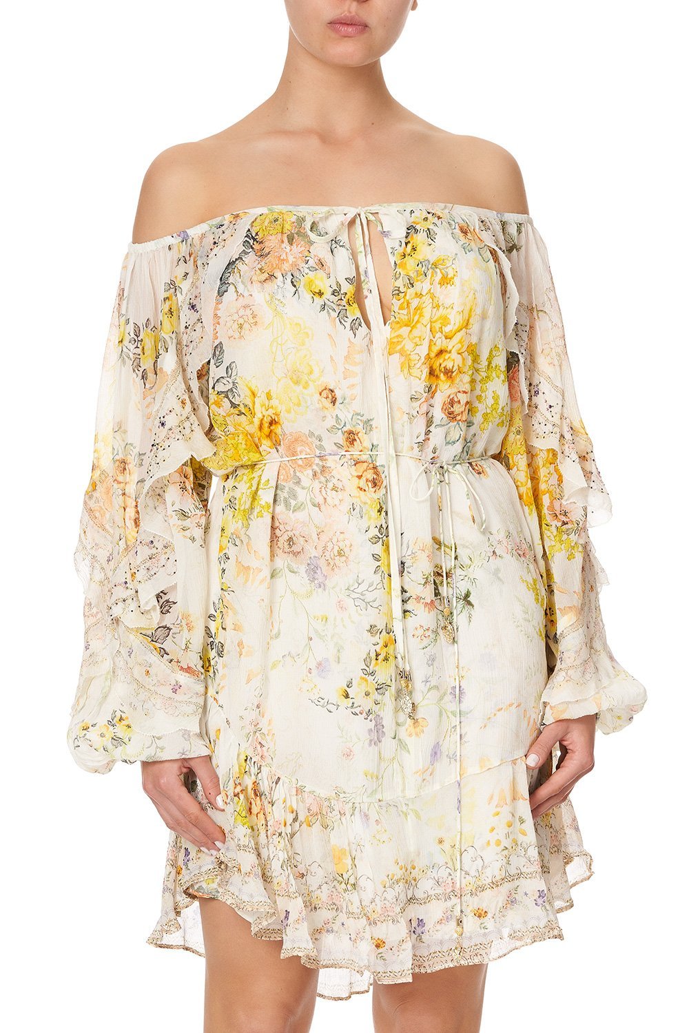 BLOUSON FRILL SLEEVE DRESS IN THE HILLS OF TUSCANY