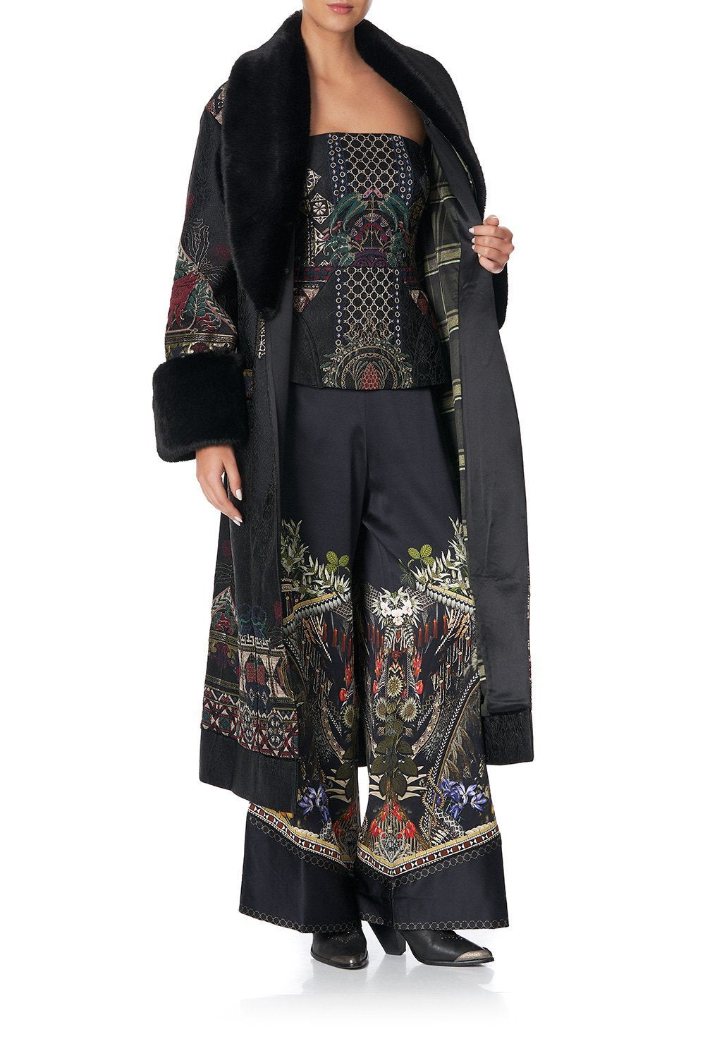 COAT WITH FEUX FUR CUFF AND COLLAR BOTANICAL CHRONICLES