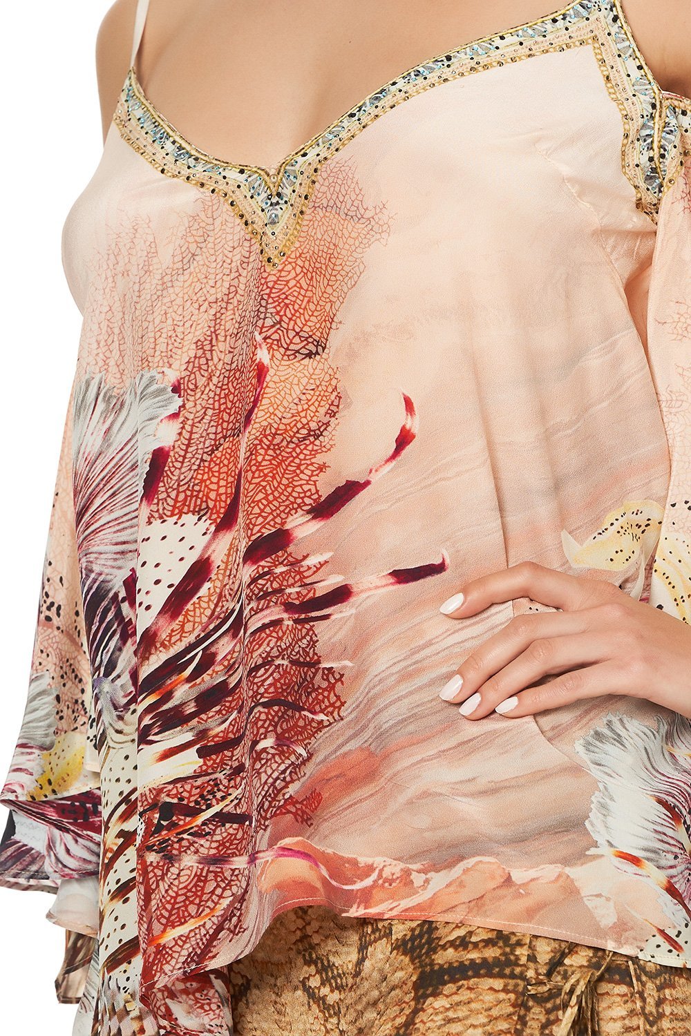 DROP SHOULDER STRAPPY BLOUSE COASTAL TREASURE