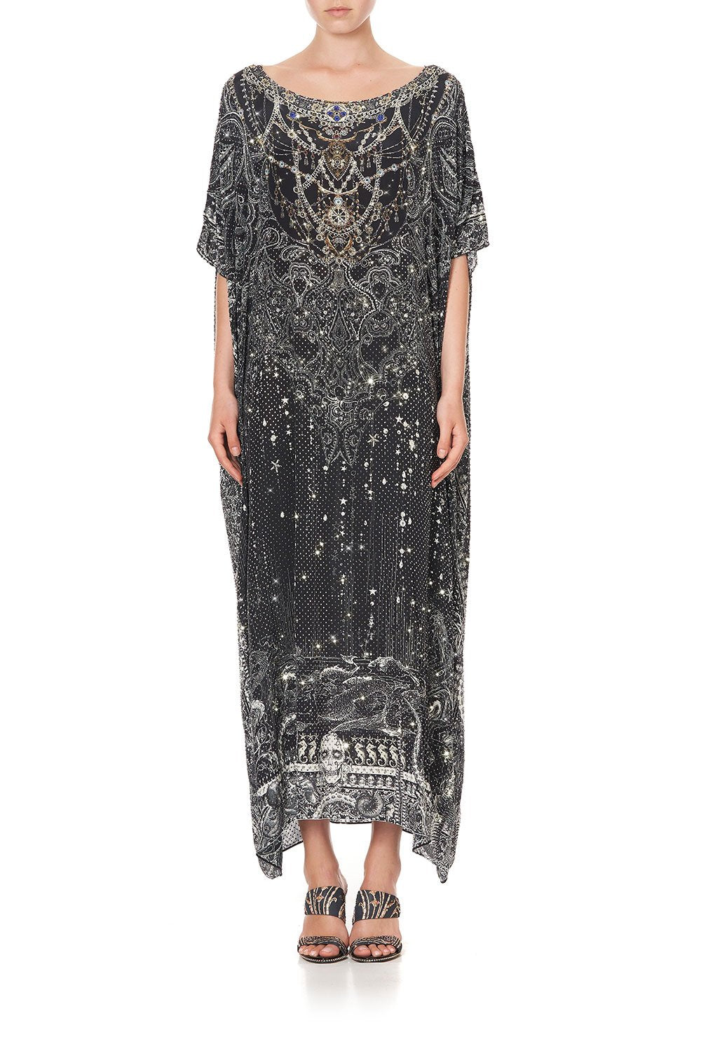 EMBELLISHED ROUND NECK KAFTAN MIDNIGHT PEARL
