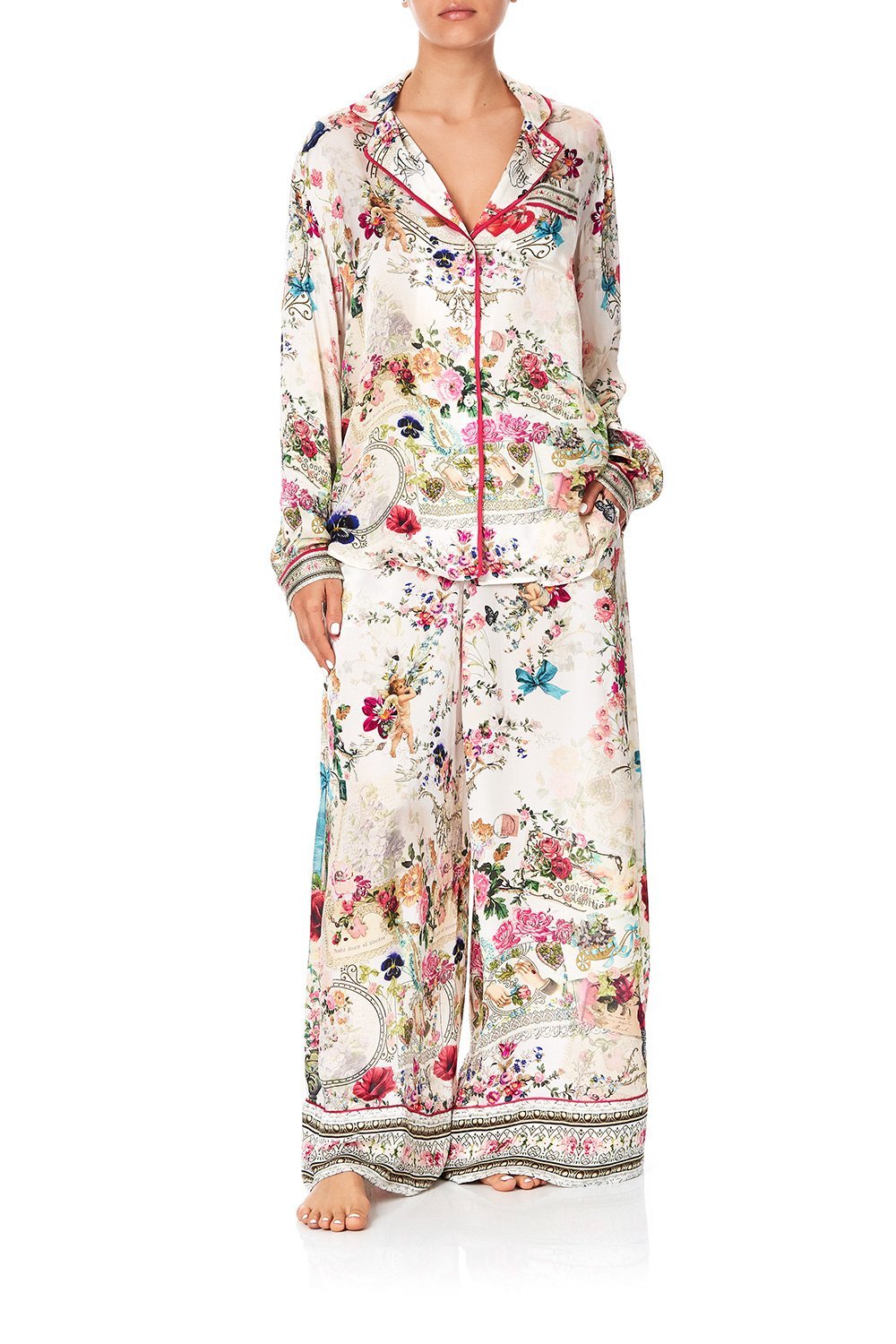 SLEEPWEAR PJ SHIRT WITH PIPING JARDIN POSTCARDS