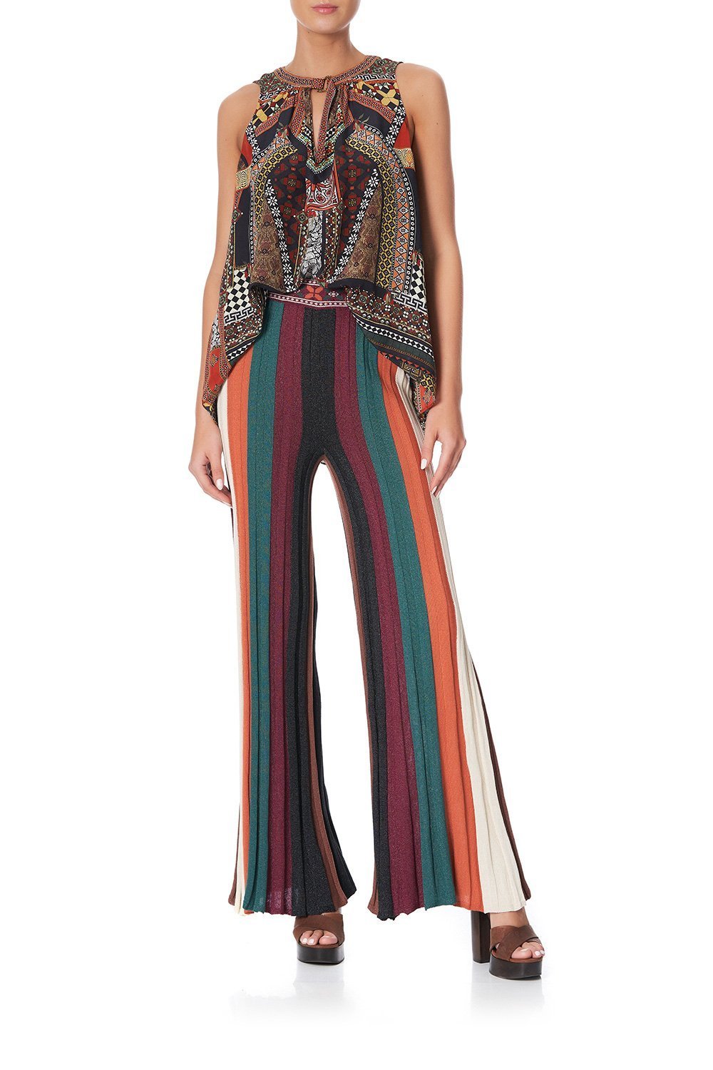 FIT AND FLARE KNIT PANTS PAVED IN PAISLEY