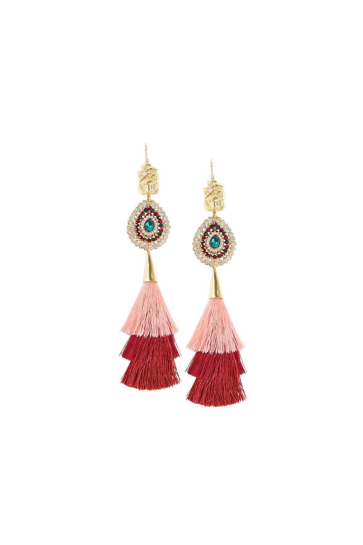 GOLD BRASS BOLLYWOOD TIGER TASSEL EARRINGS