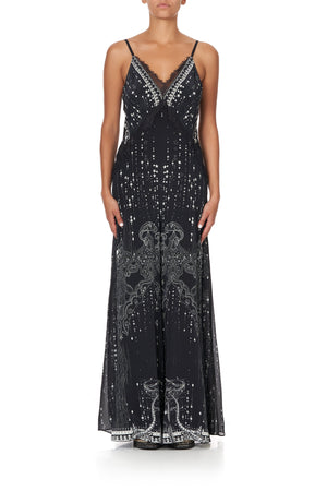JUMPSUIT WITH SIDE PANELS AND GODET MIDNIGHT PEARL