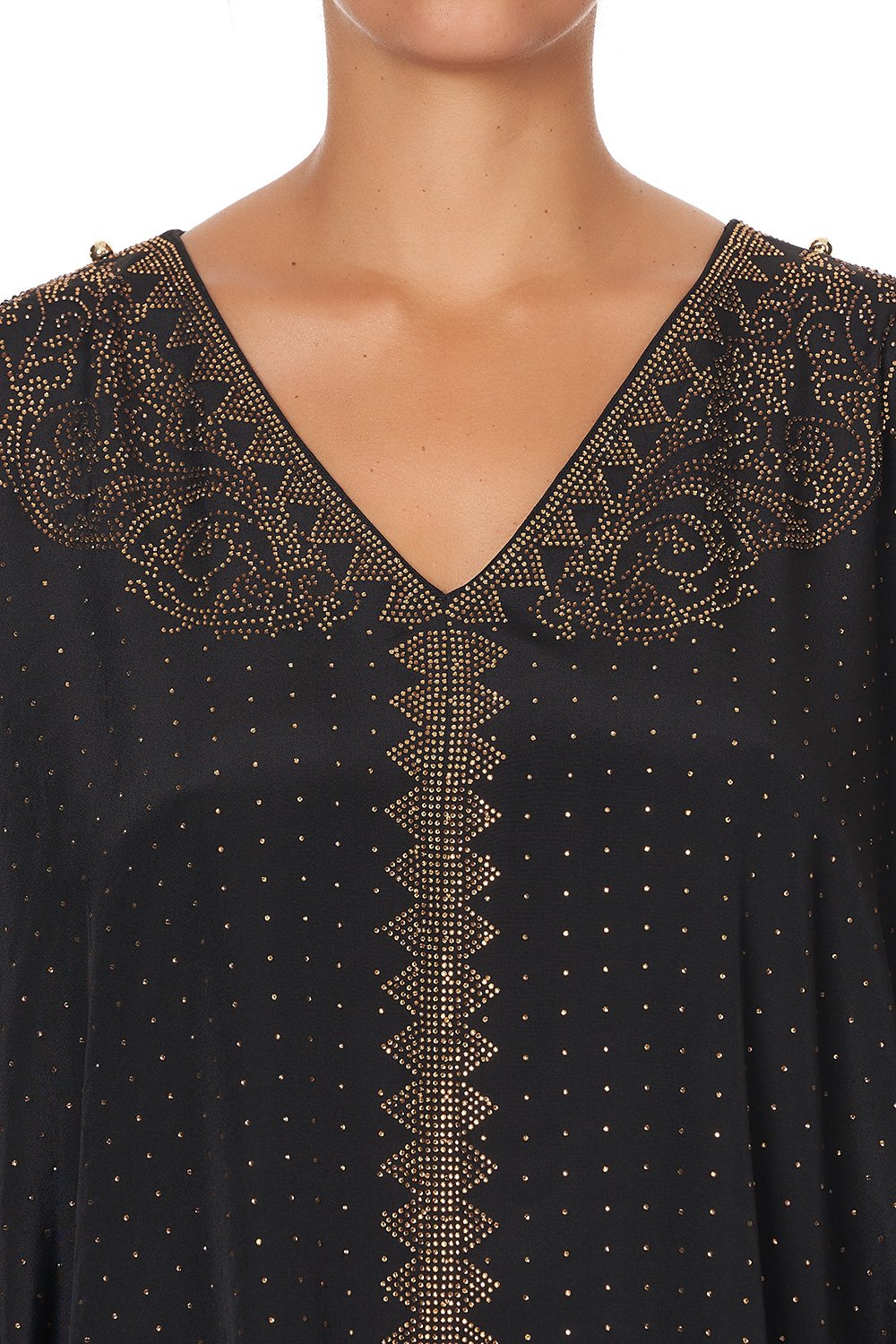 KAFTAN WITH BUTTON UP SLEEVES LUXE BLACK