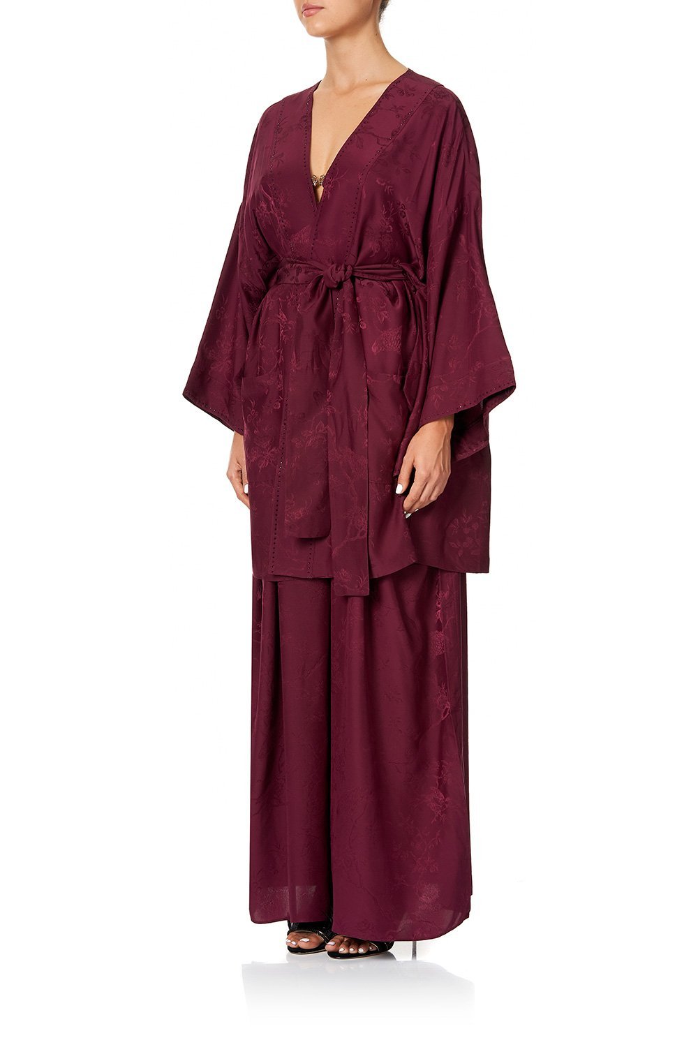 KIMONO WITH TIE BELT BURGUNDY