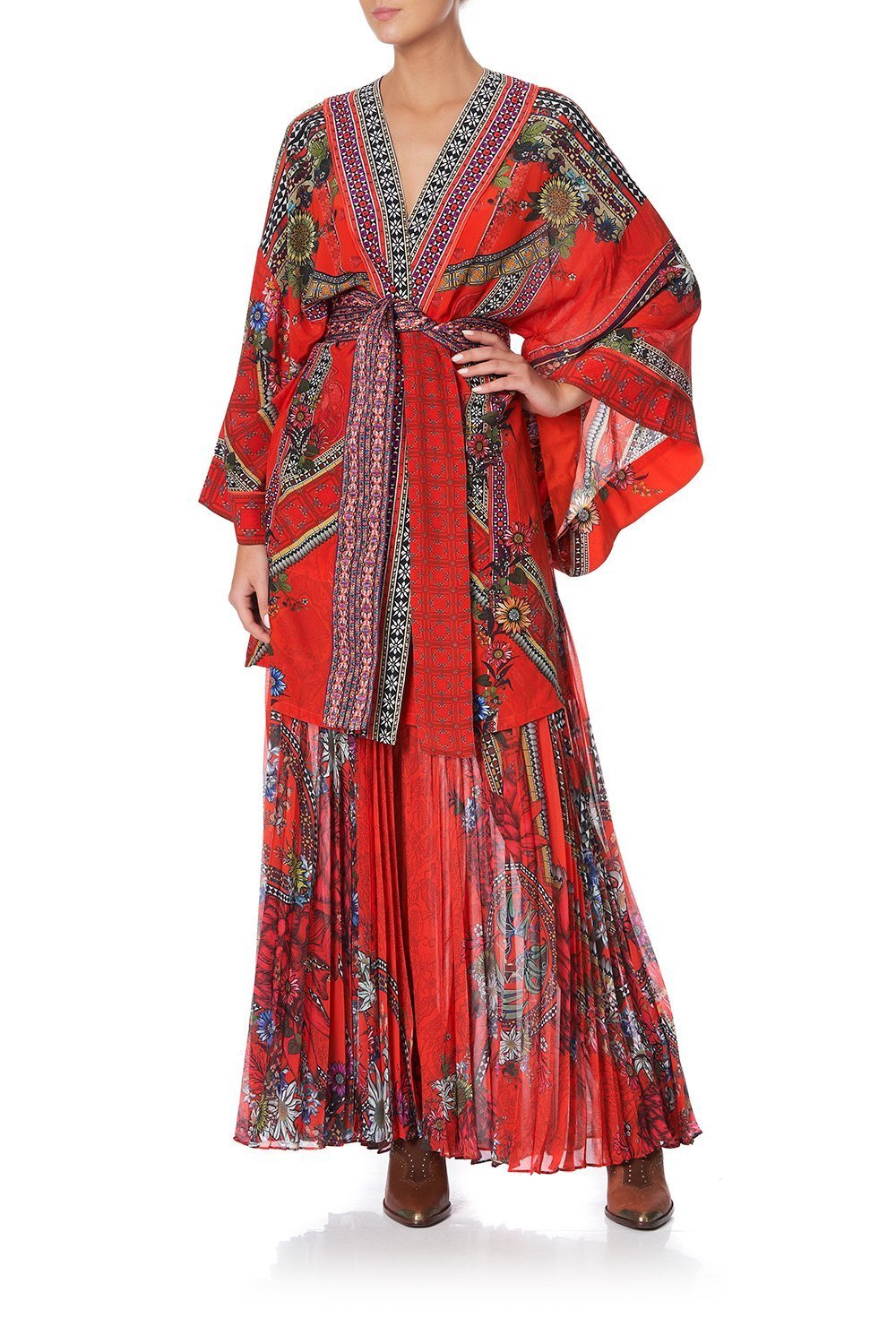 KIMONO WITH TIE BELT WONDERING WARATAH