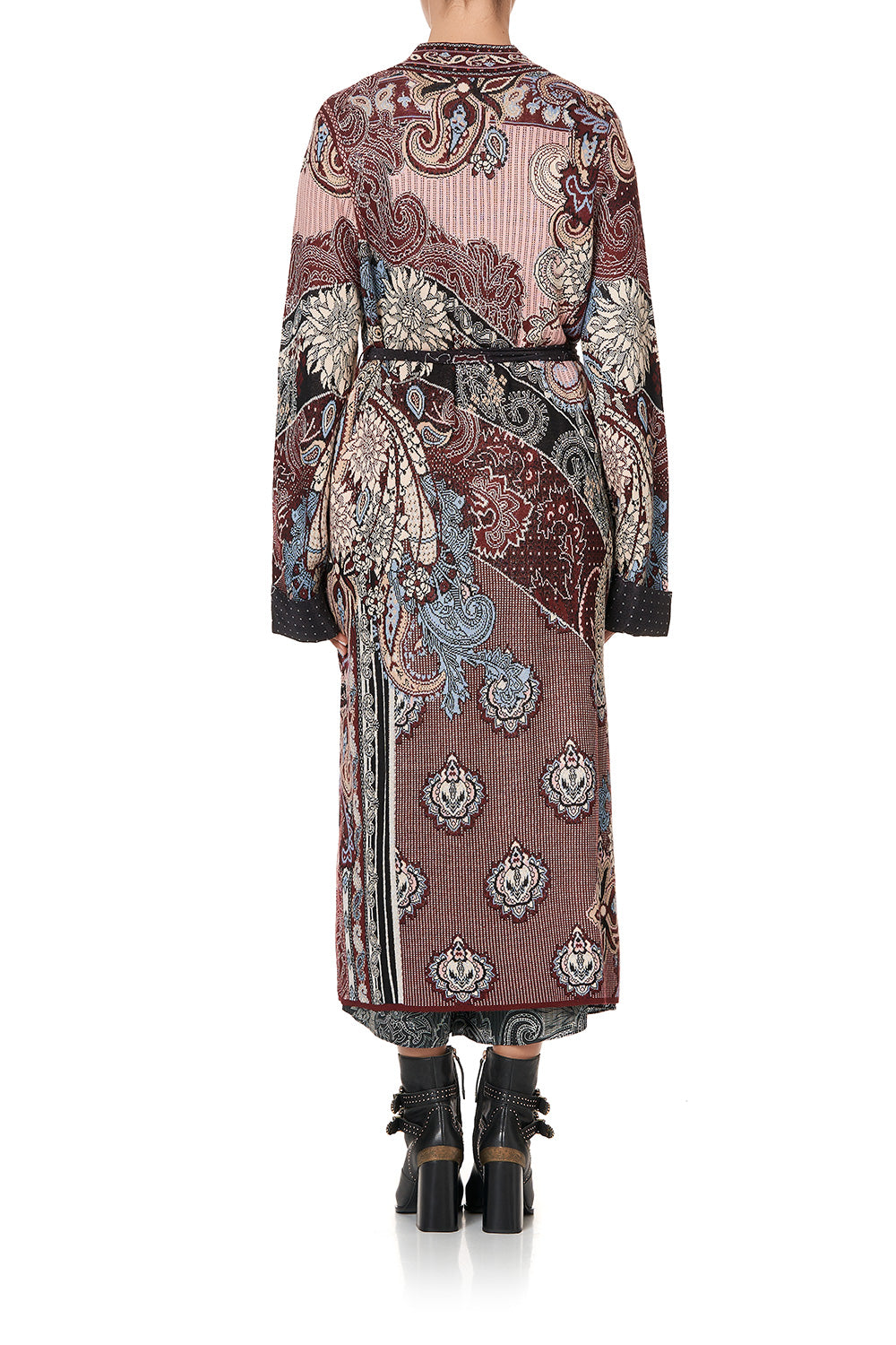 KNIT COAT WITH WOVEN DETAIL TALE OF THE FIRE BIRD