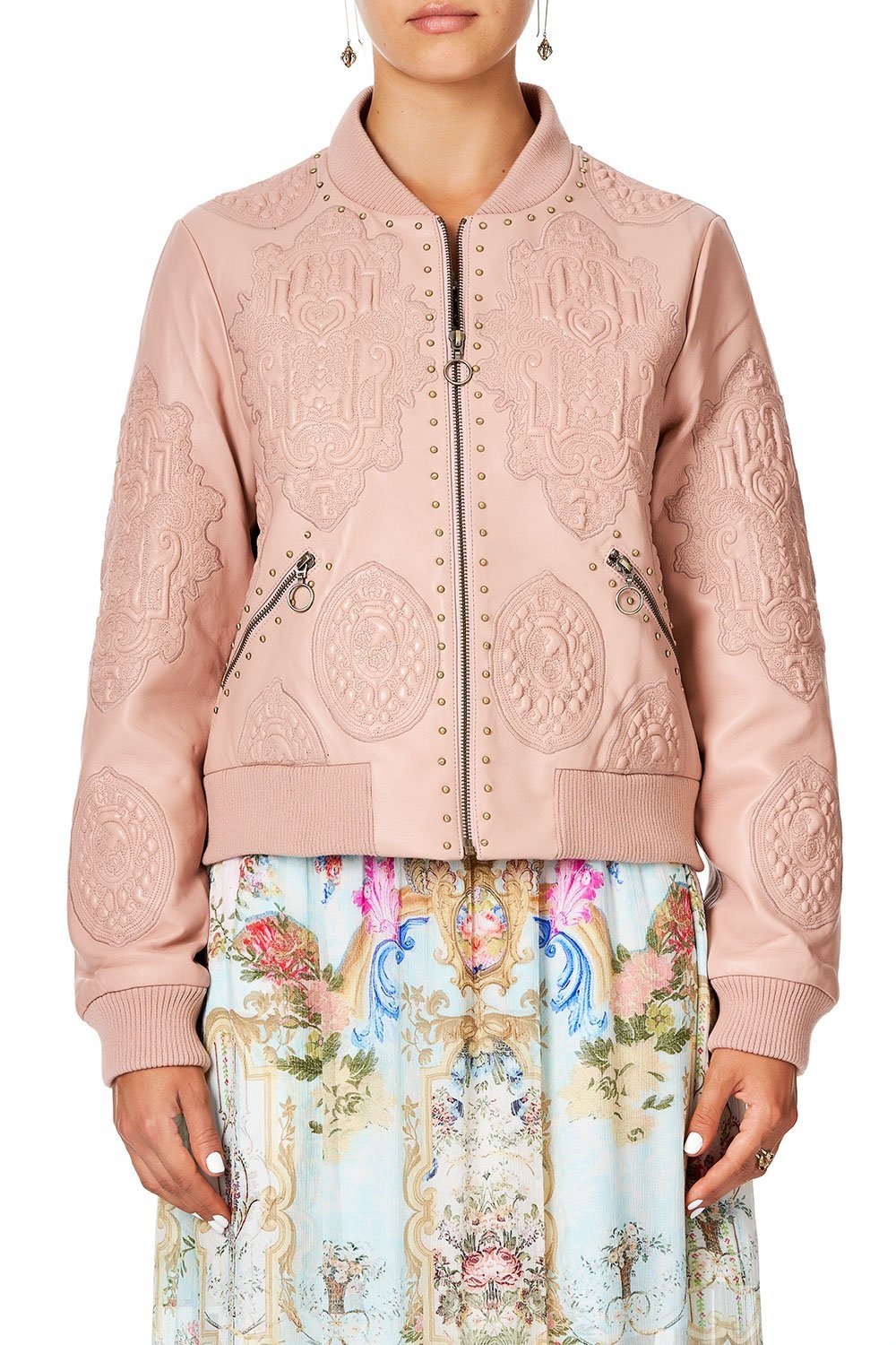CAMILLA LEATHER BOMBER JACKET VERSAILLES SKY