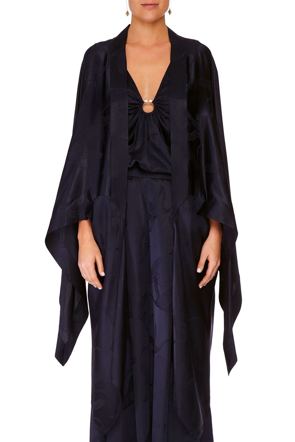 CAMILLA SOLID NAVY LONG DRAPED ROBE