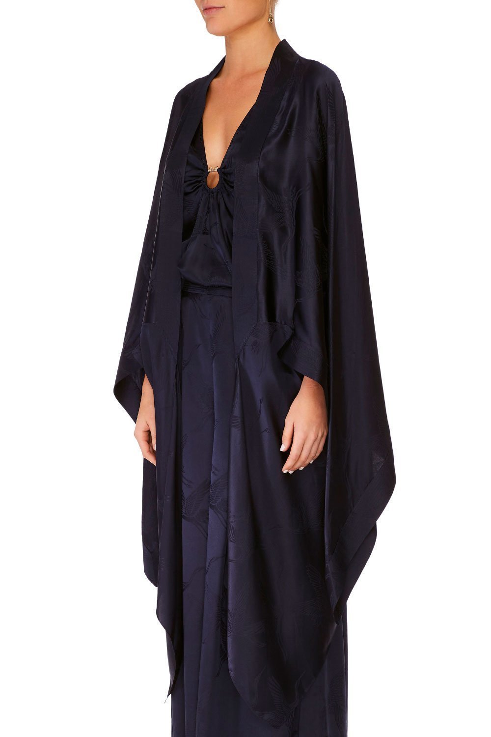 CAMILLA SOLID NAVY LONG DRAPED ROBE