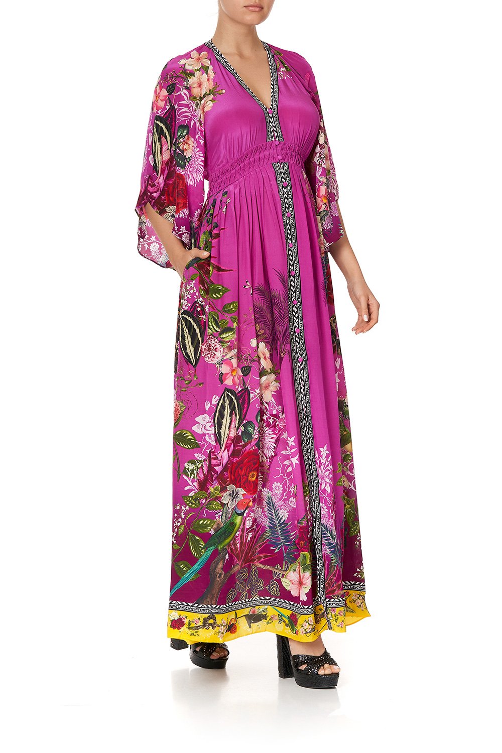 LONG DRESS WITH SMOCKED WAIST JUNGLE LANGUAGE