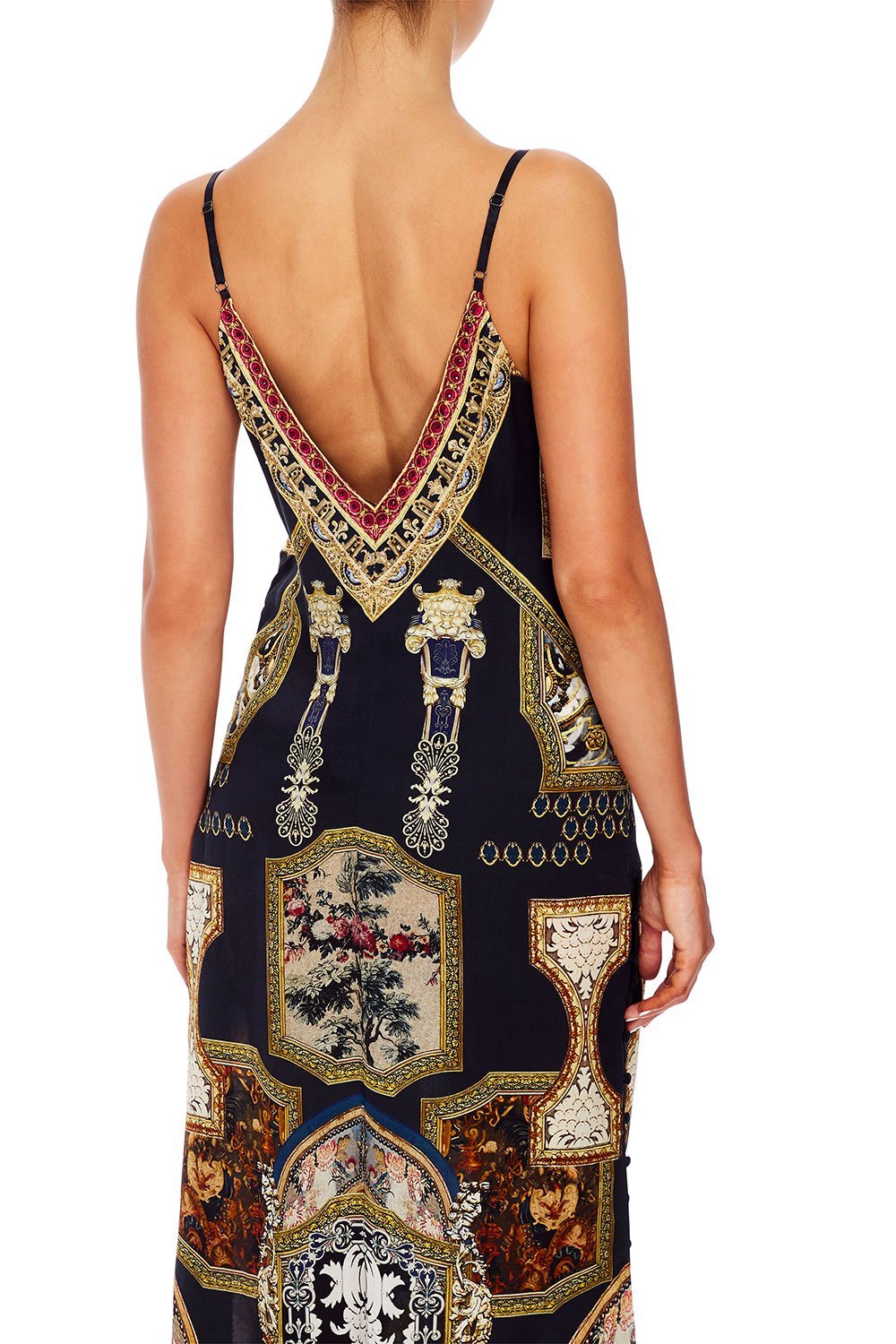 CAMILLA LONG GODET SLIP DRESS MIDNIGHT MEETING