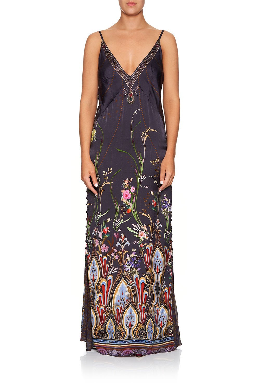 LONG GODET SLIP DRESS WILD FLOWER