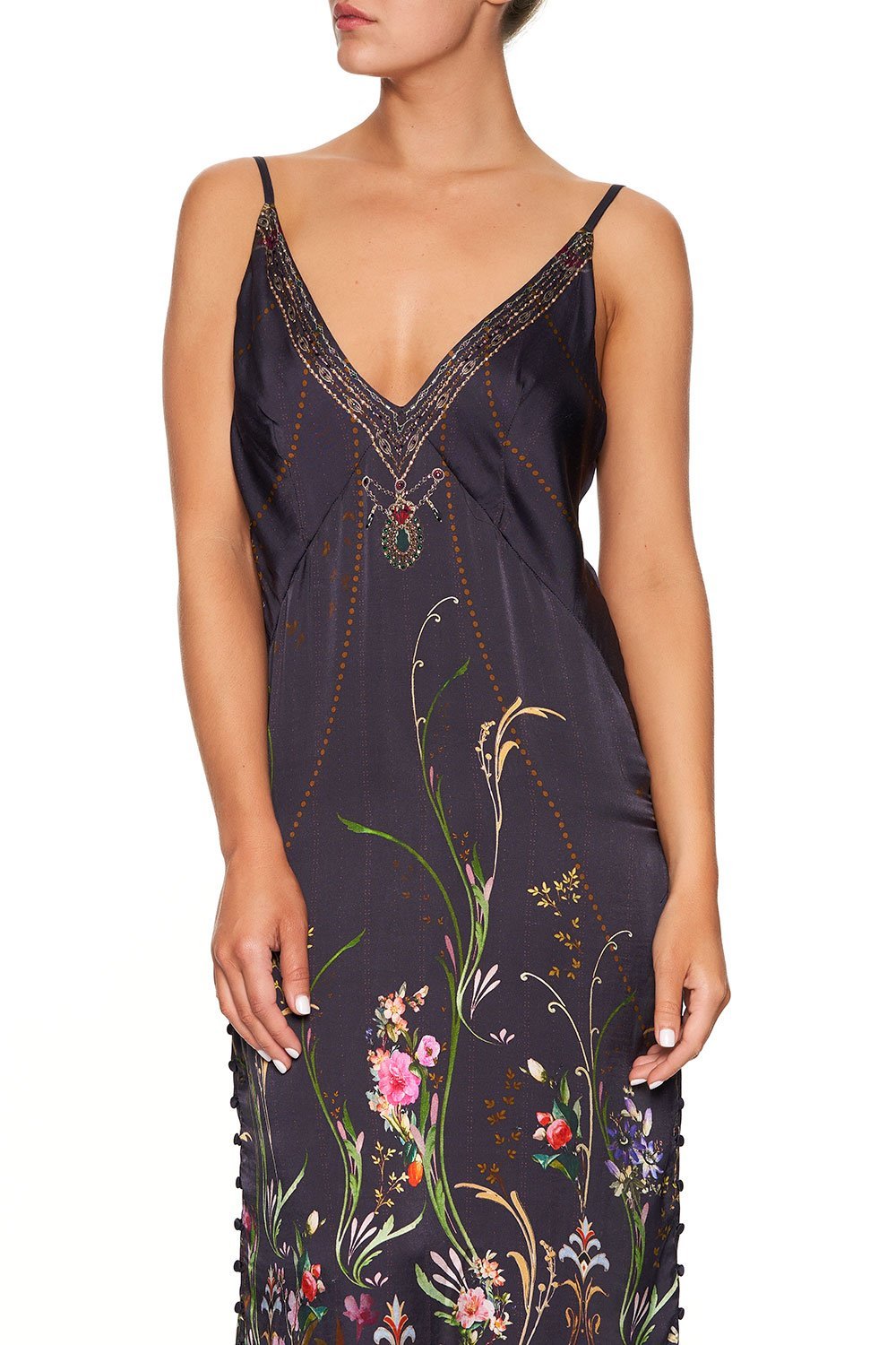 LONG GODET SLIP DRESS WILD FLOWER