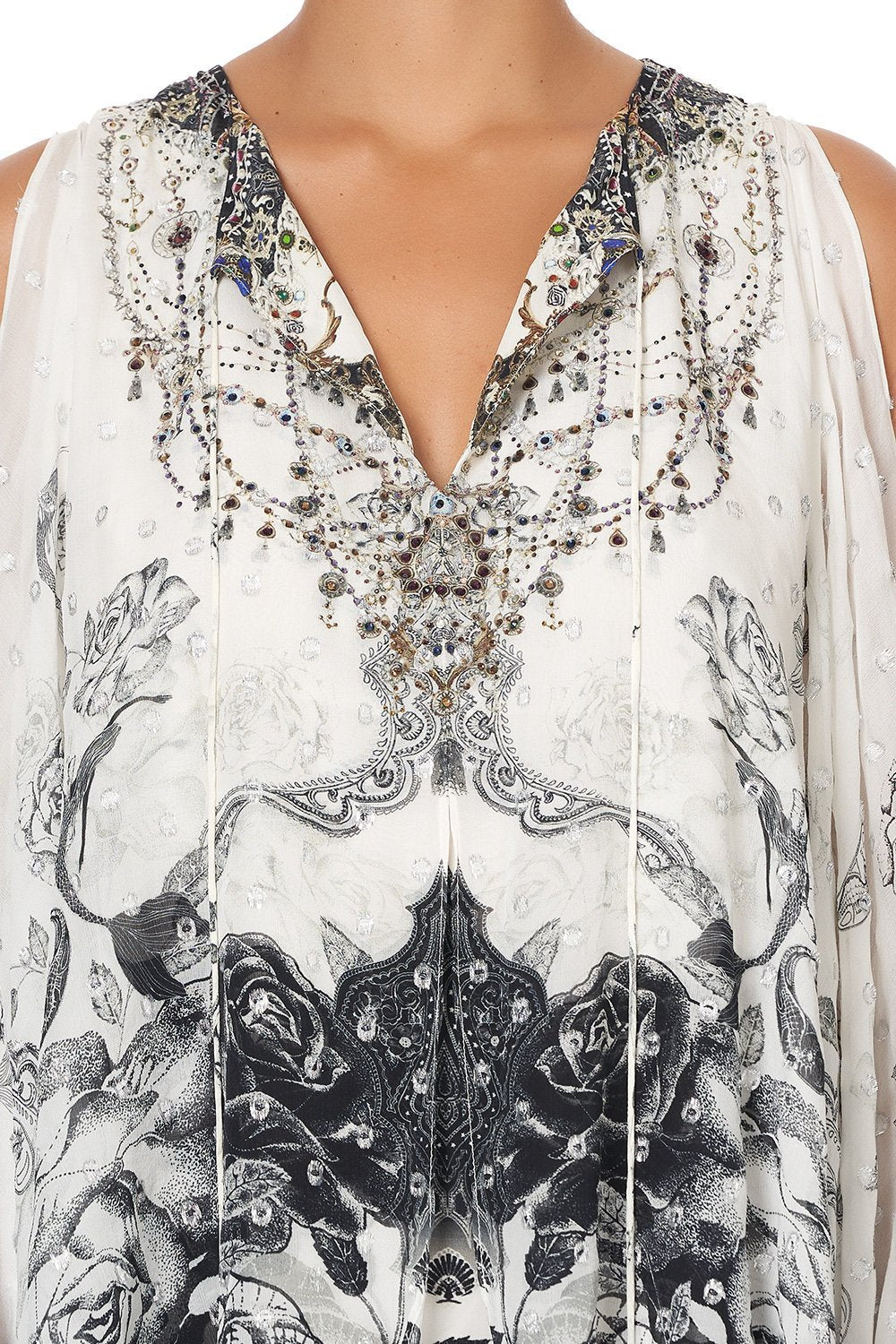 LONG SHEER OVERLAY DRESS MIDNIGHT PEARL