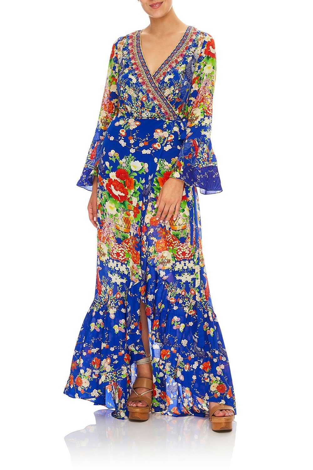 CAMILLA LONG SLEEVE WRAP DRESS PLAYING KOI