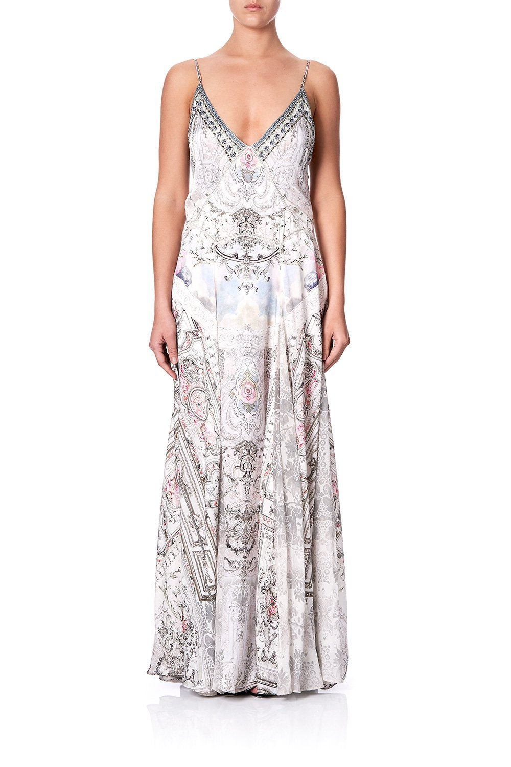 LONG SLIP DRESS WITH GODETS CRYSTAL CASTLE