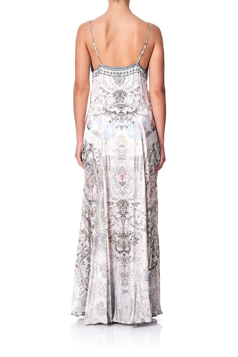 LONG SLIP DRESS WITH GODETS CRYSTAL CASTLE