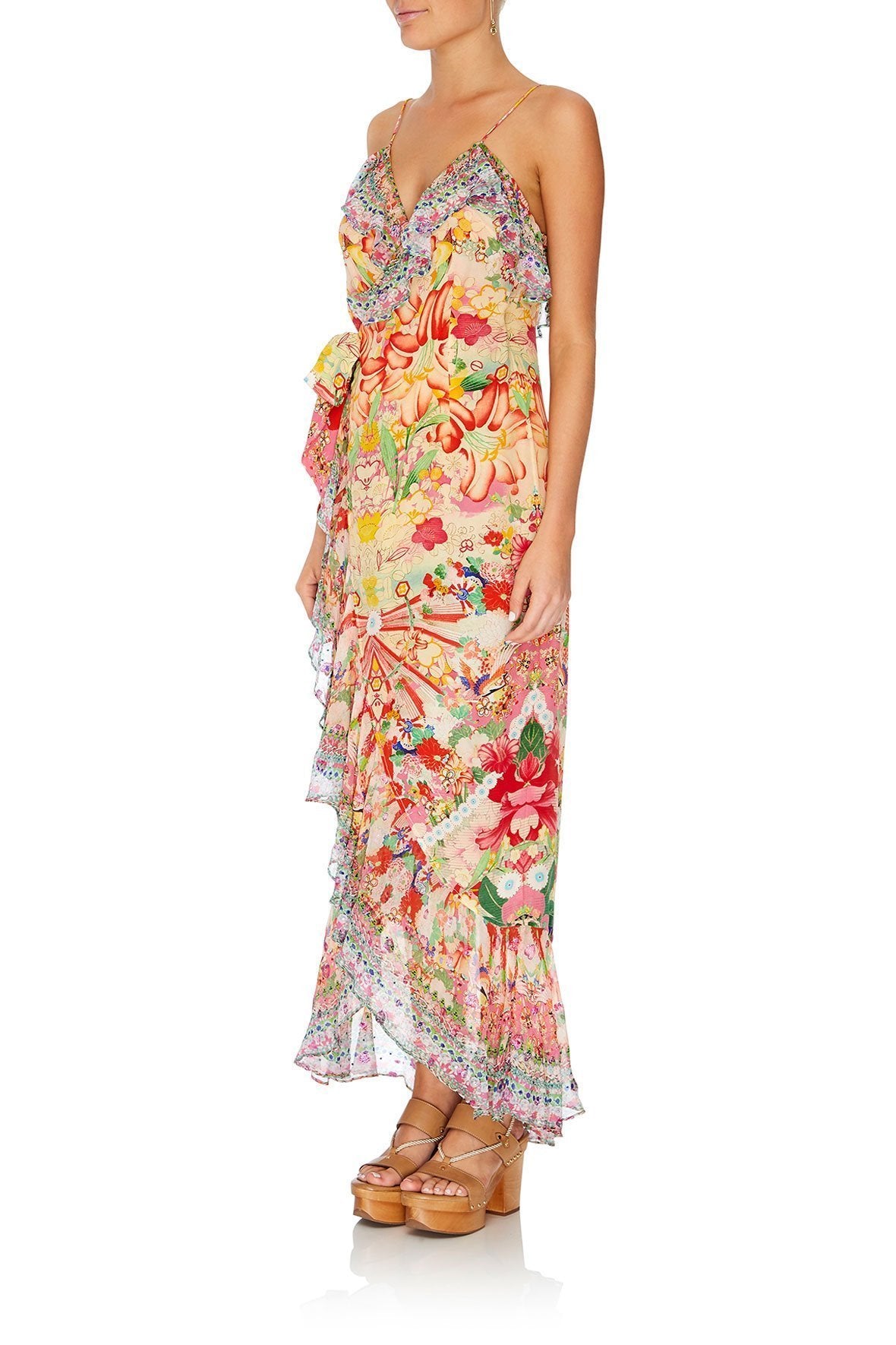 LONG WRAP DRESS WITH FRILL KIMONO KISSES