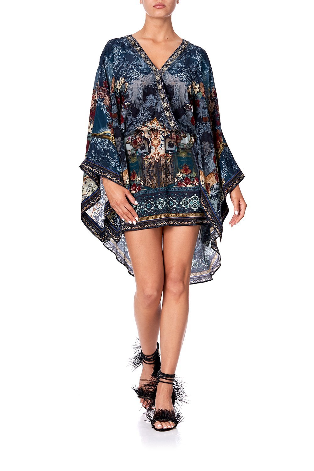 V-NECK KIMONO DRESS WITH TIE HOTEL BOHEME