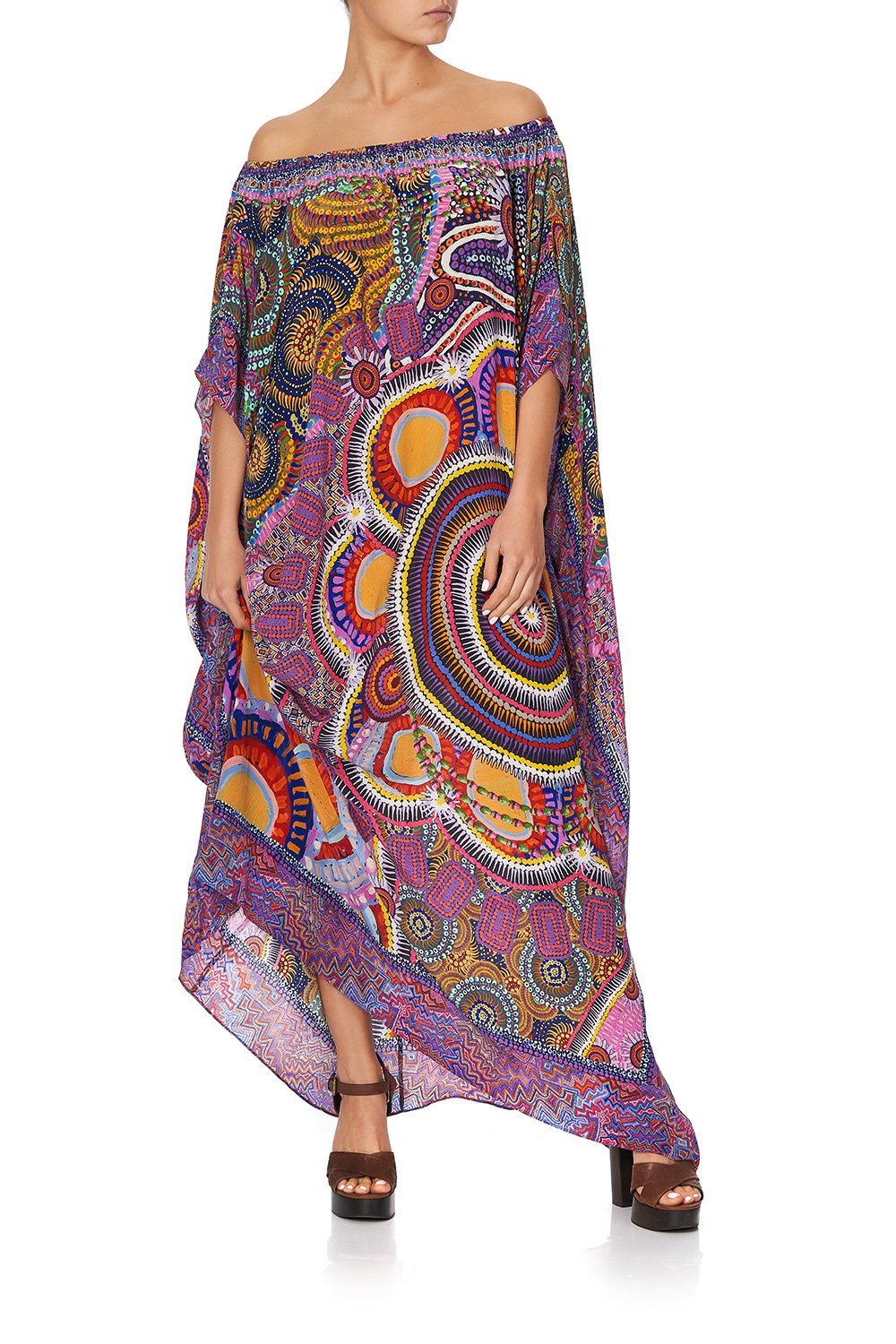 OFF SHOULDER KAFTAN WITH SPLIT WARLU DREAMING