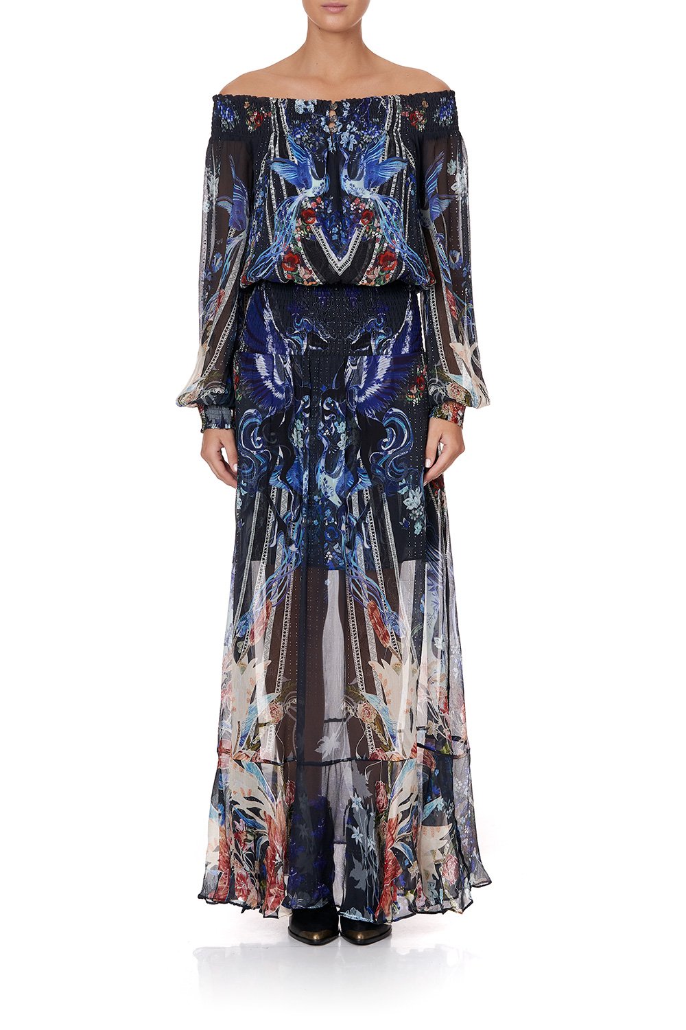 OFF SHOULDER SHIRRED DRESS MARE MYSTIQUE