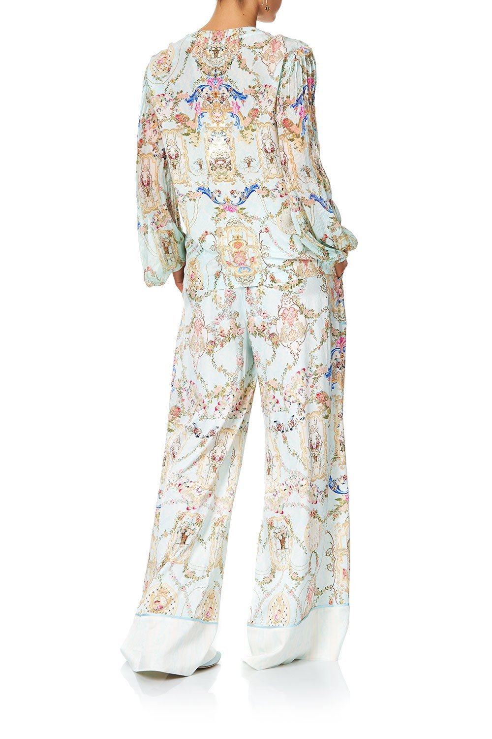 CAMILLA PEASANT BLOUSE WITH FRONT VERSAILLES SKY