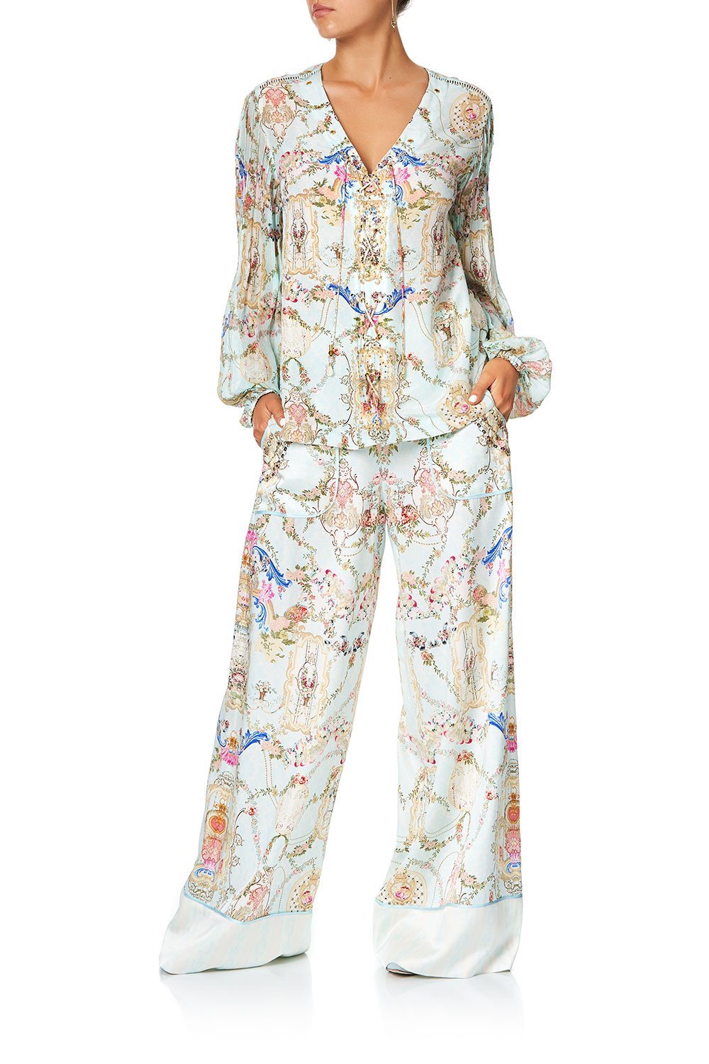 CAMILLA PEASANT BLOUSE WITH FRONT VERSAILLES SKY