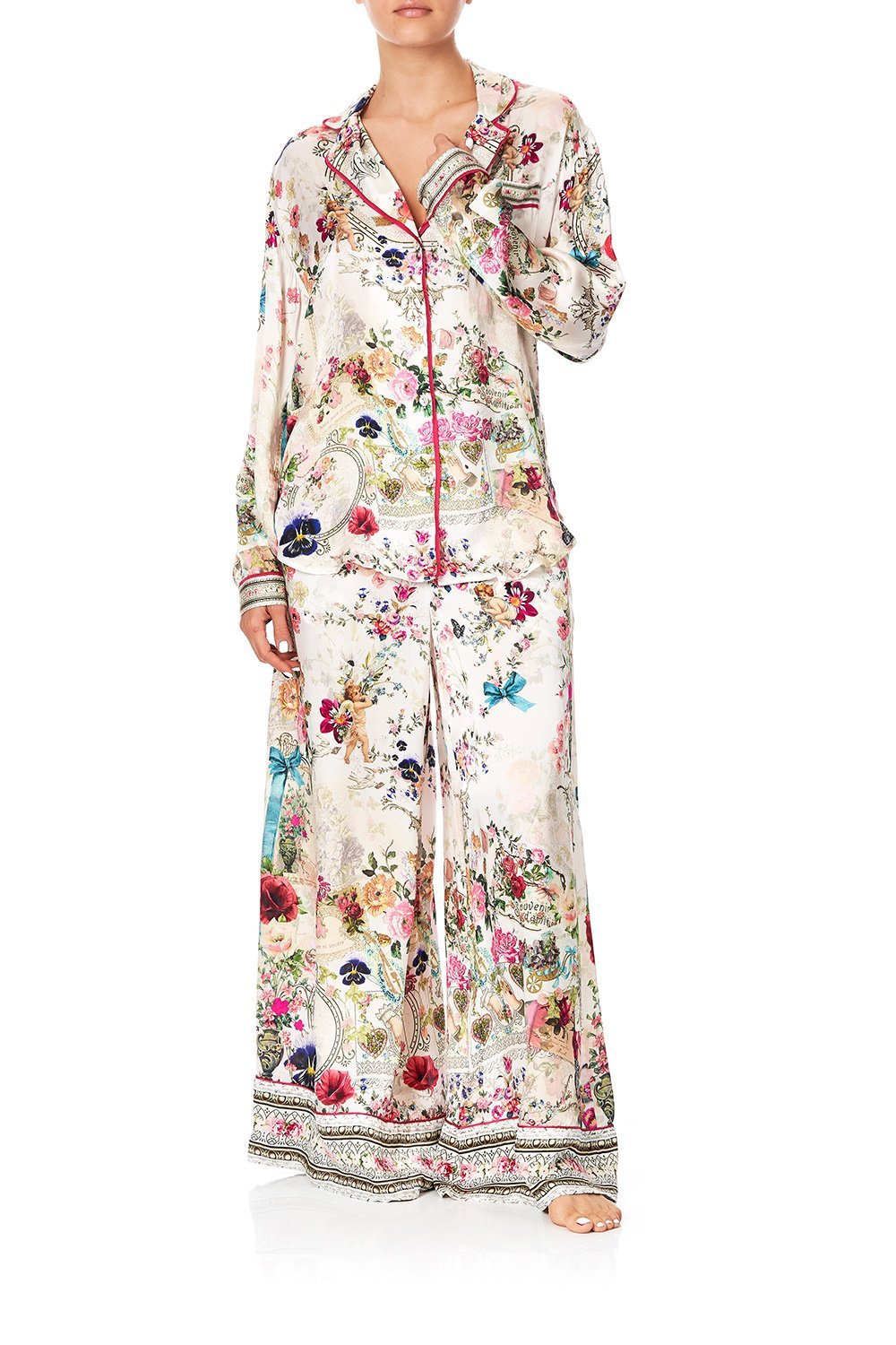 SLEEPWEAR PJ SHIRT WITH PIPING JARDIN POSTCARDS