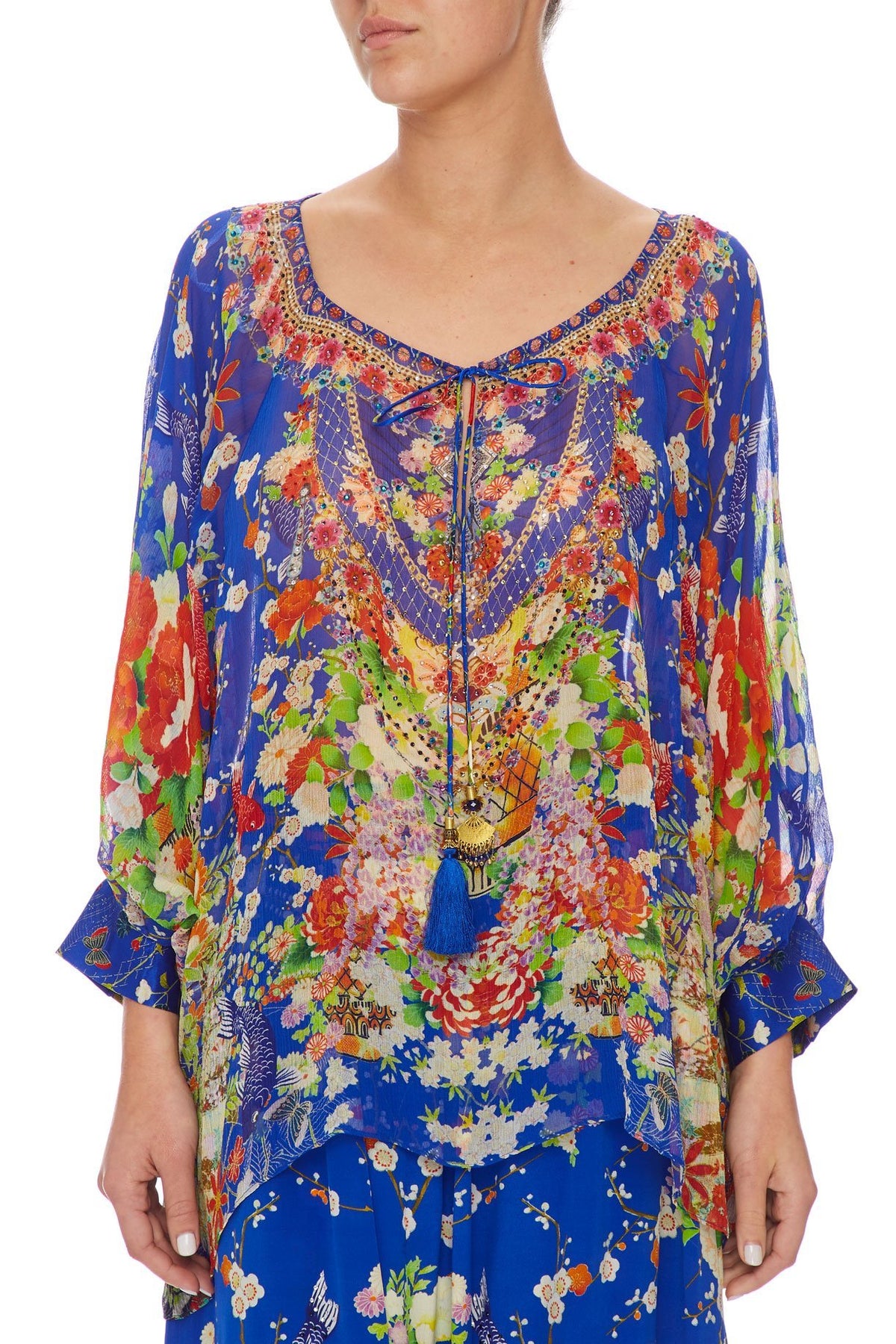 CAMILLA RAGLAN SLEEVE BLOUSE W/ CUFF PLAYING KOI