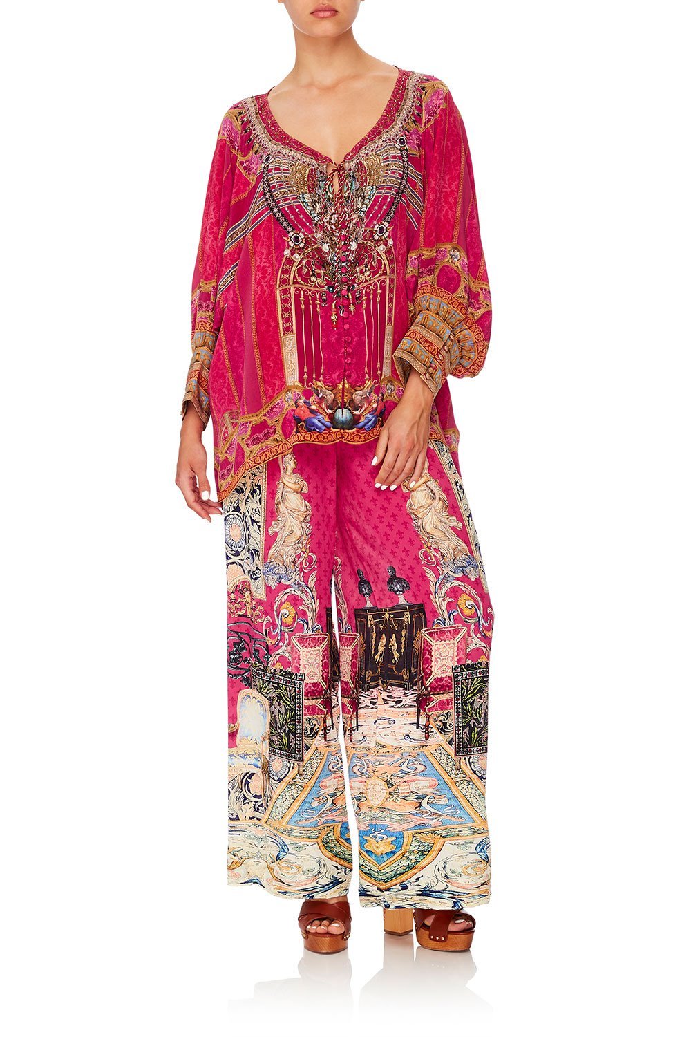 CAMILLA RAGLAN SLEEVE BUTTON UP TOP LOUNGE HOUR